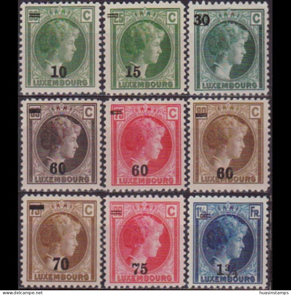 LUXEMBOURG 1928 - Scott# 186-93 Duchess Surch. Set Of 9 LH - 1926-39 Charlotte Di Profilo Destro