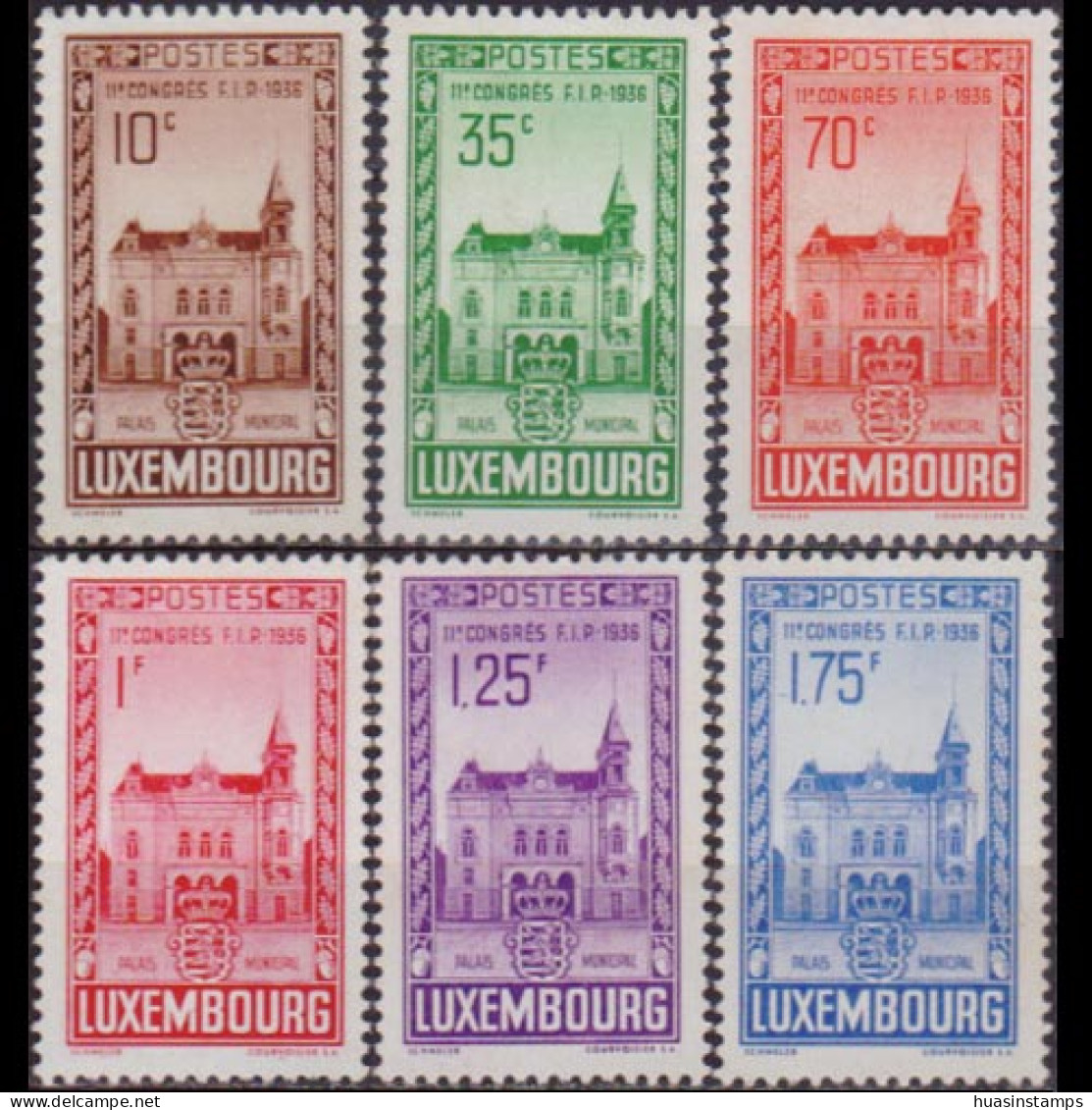 LUXEMBOURG 1936 - #200-5 City Palace Set Of 6 LH Back Toned - 1926-39 Charlotte Right-hand Side