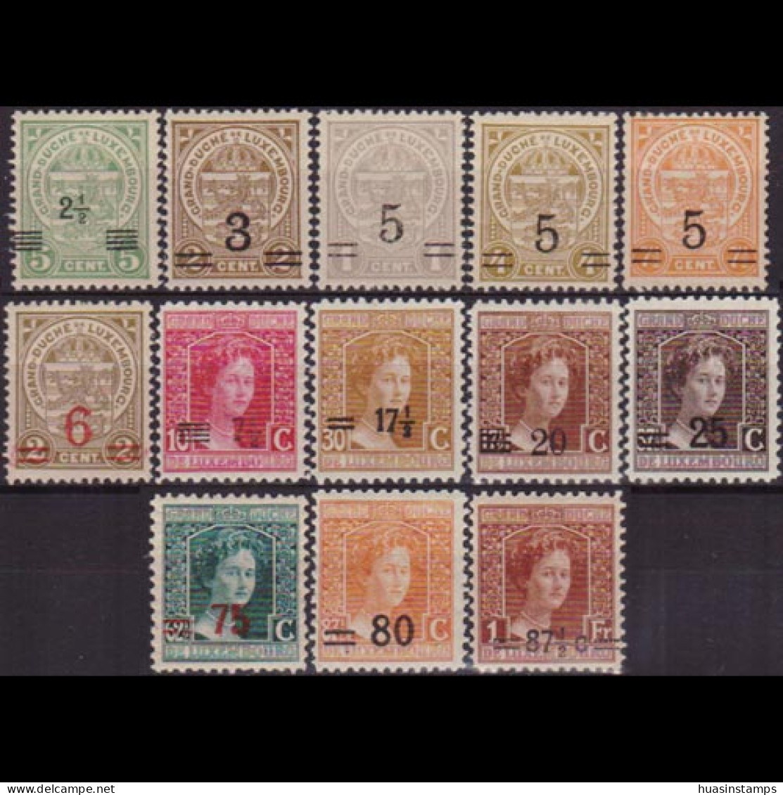 LUXEMBOURG 1916 - #112-24 Surch.Shift Var. Set Of 13 MNH - 1895 Adolphe Right-hand Side