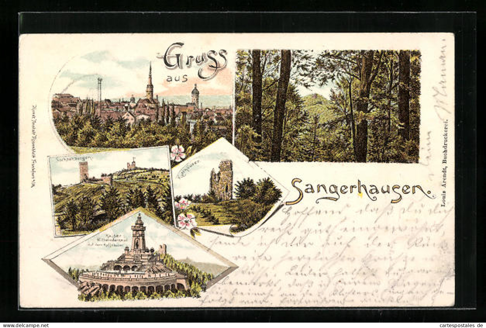 Lithographie Sangerhausen, Sachsenburgen, Rothenburg, Teilansicht  - Sangerhausen