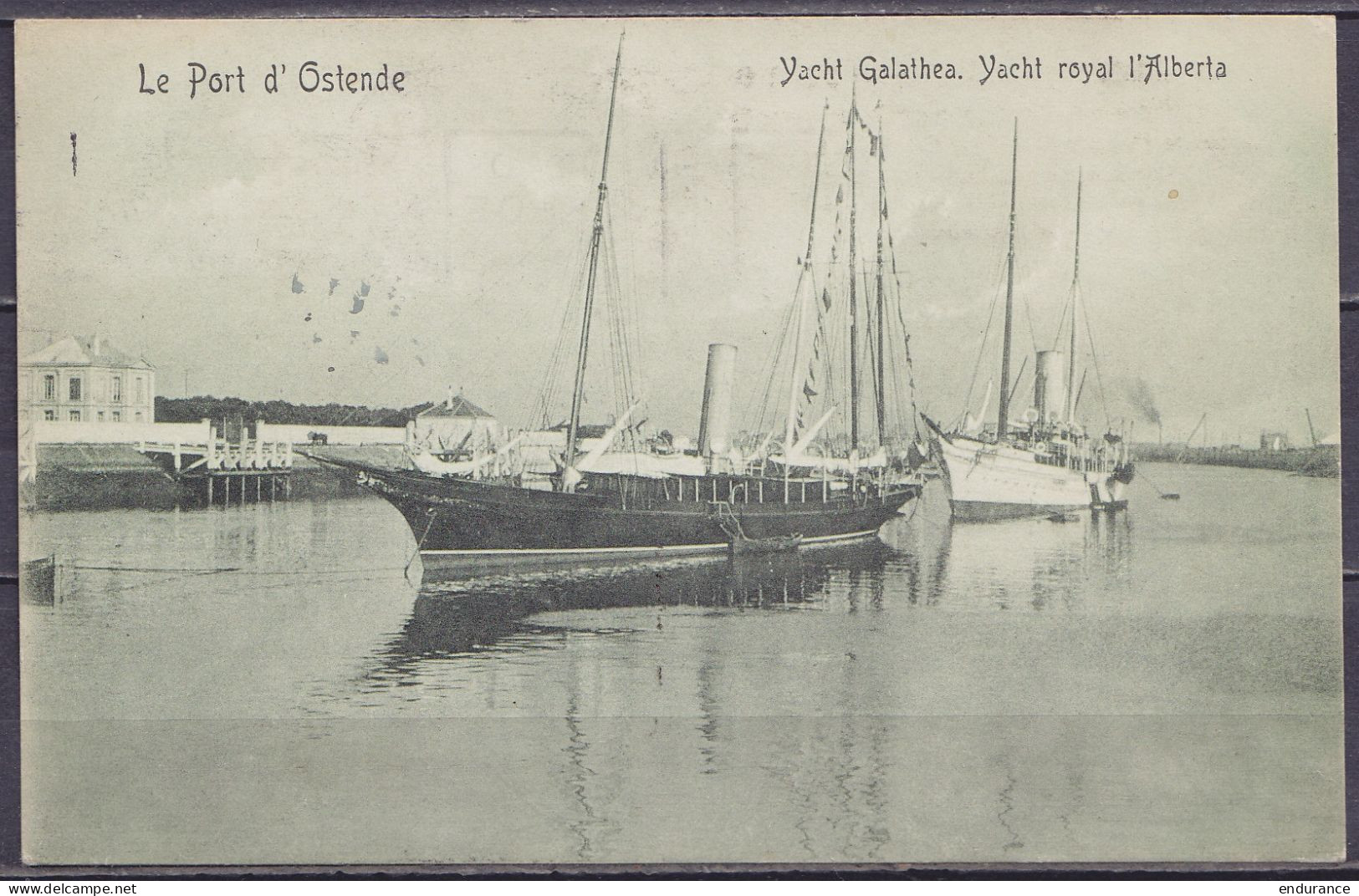 CP "Yachts Galathea & Alberta" Dans Le Port D'Ostende Affr. N°193+194 Flam. OOSTENDE 2/24.III 1924 Pour BRUXELLES - 1922-1927 Houyoux