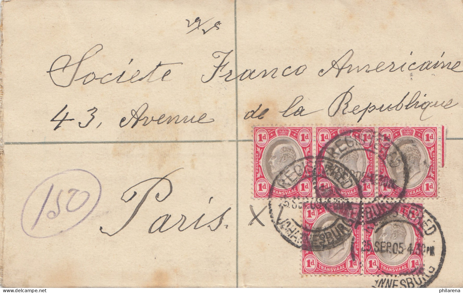 Transvaal 1905: Letter Registered Johanisburg To Paris - Sonstige & Ohne Zuordnung