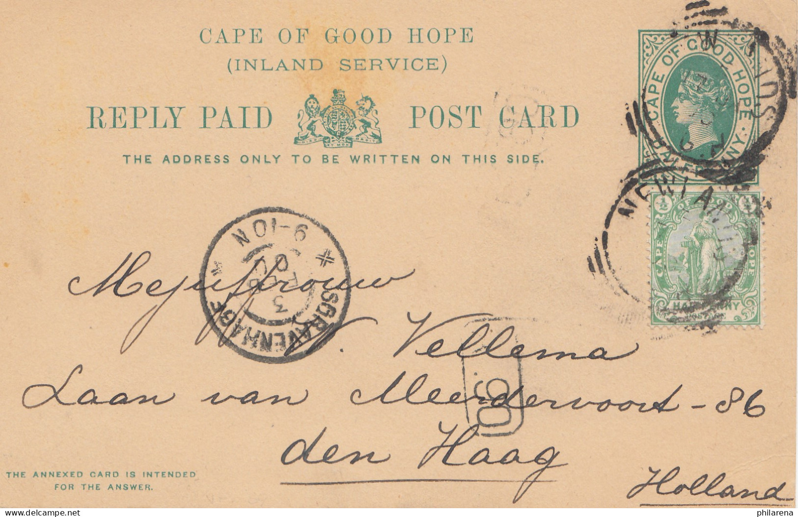 Cape Of Good Hope: 1900: Post Card To Den Haag/Holland - Sonstige & Ohne Zuordnung