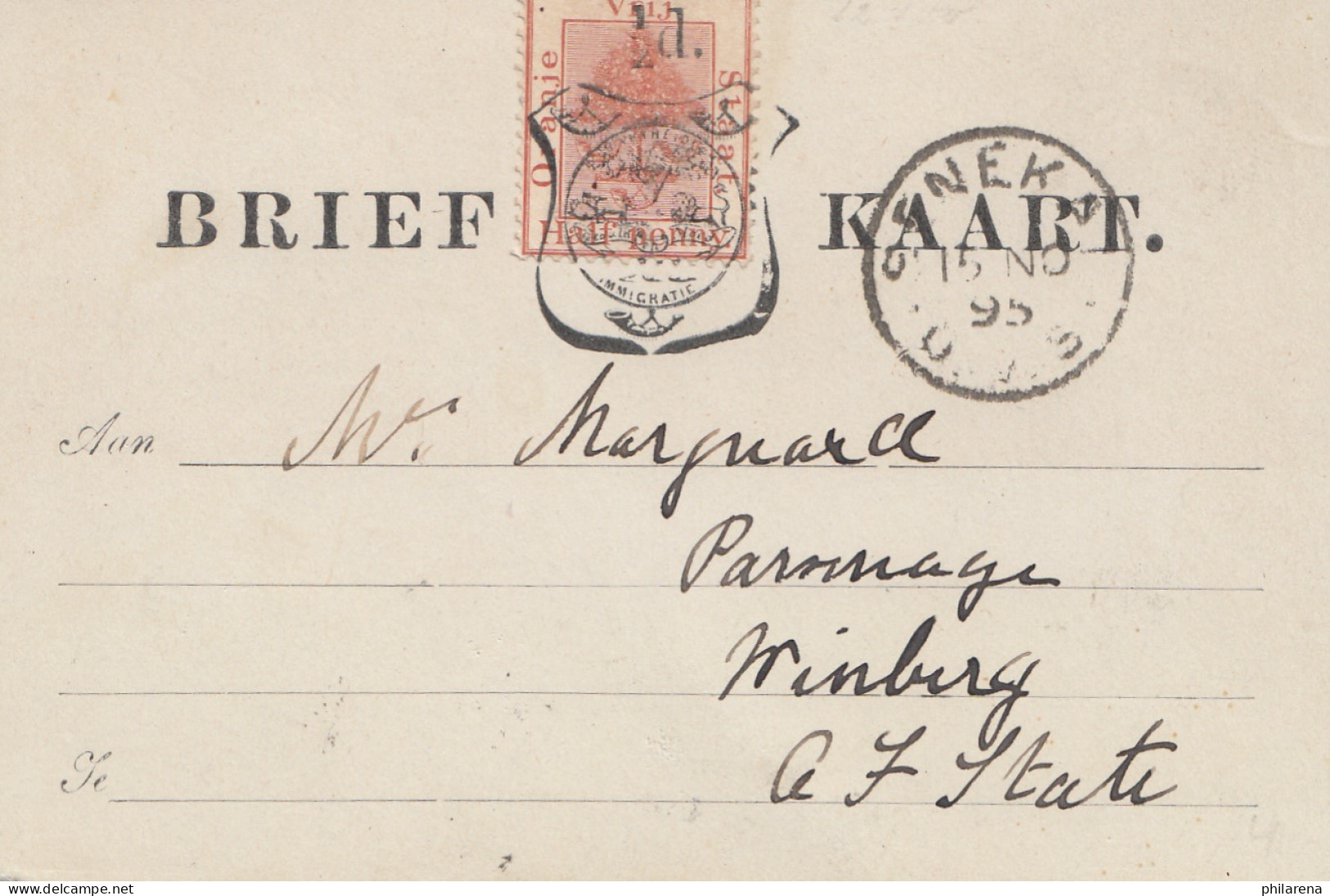Oranje Vrij Staat, Post Card 1895 To Winburg - Sonstige & Ohne Zuordnung