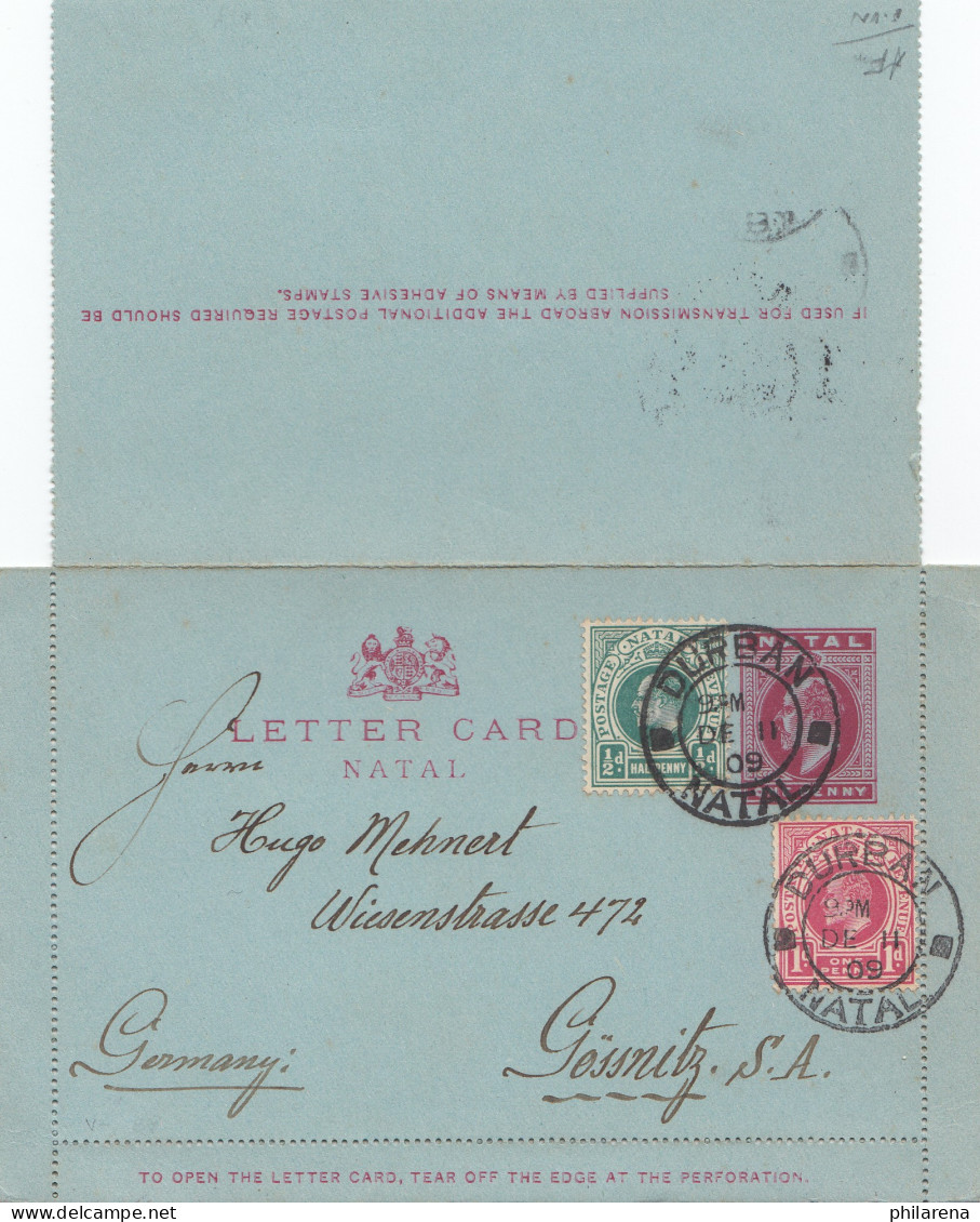 Natal: 1909 Letter From Durban To Gössnitz - Sonstige & Ohne Zuordnung