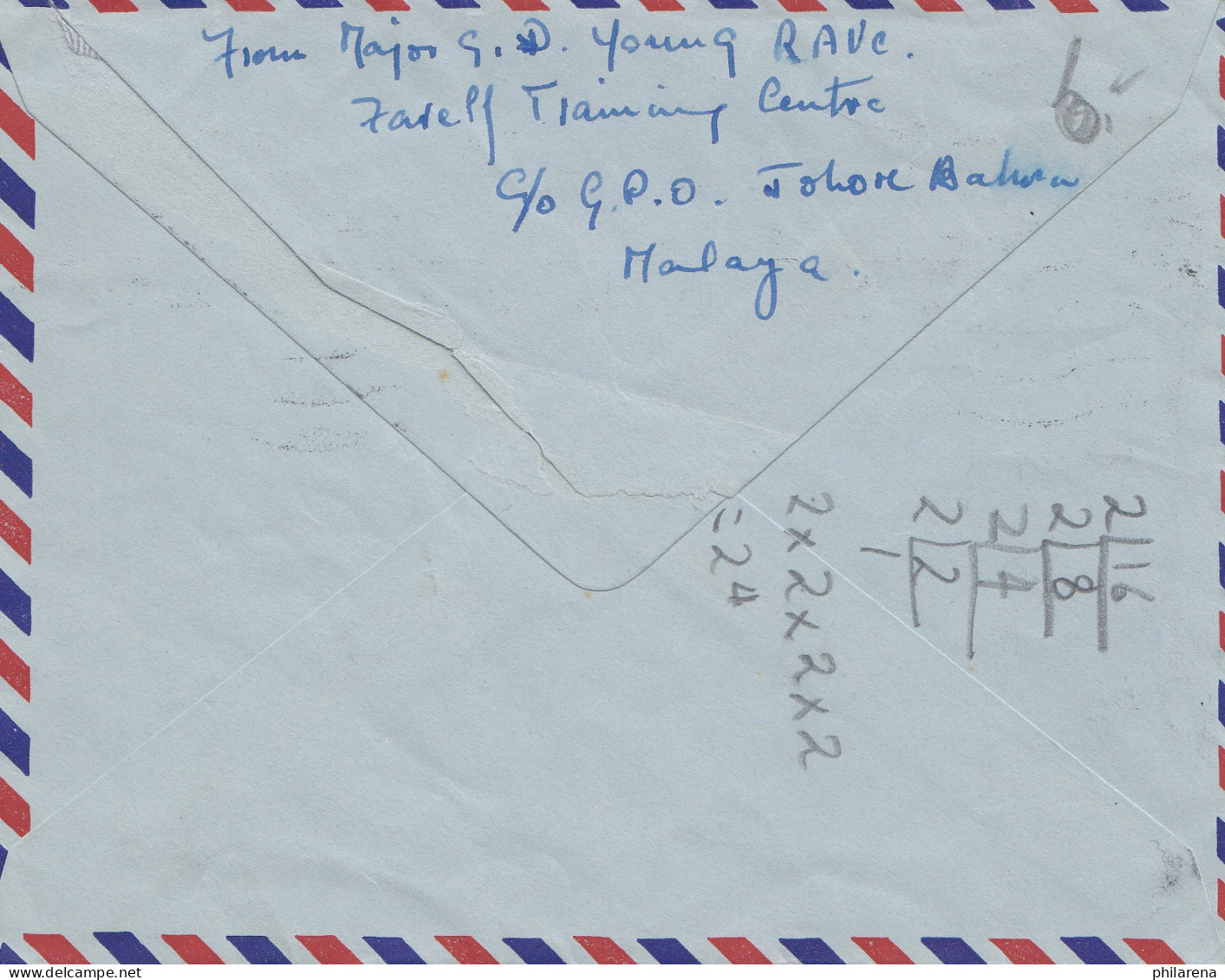 Johore Malaya, Air Mail To Southampton/England About 1955 - Malaysia (1964-...)