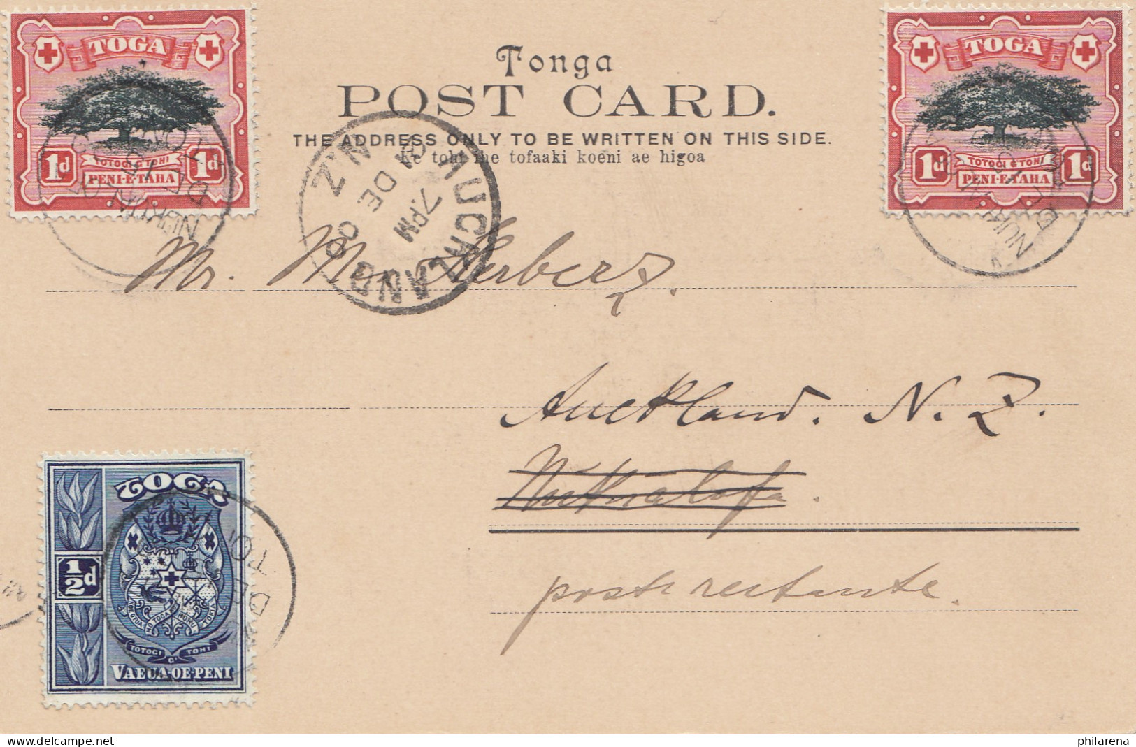 Tonga/Toga: 1900 Post Card Neiafu Vavau, To New Zealand - Tonga (1970-...)