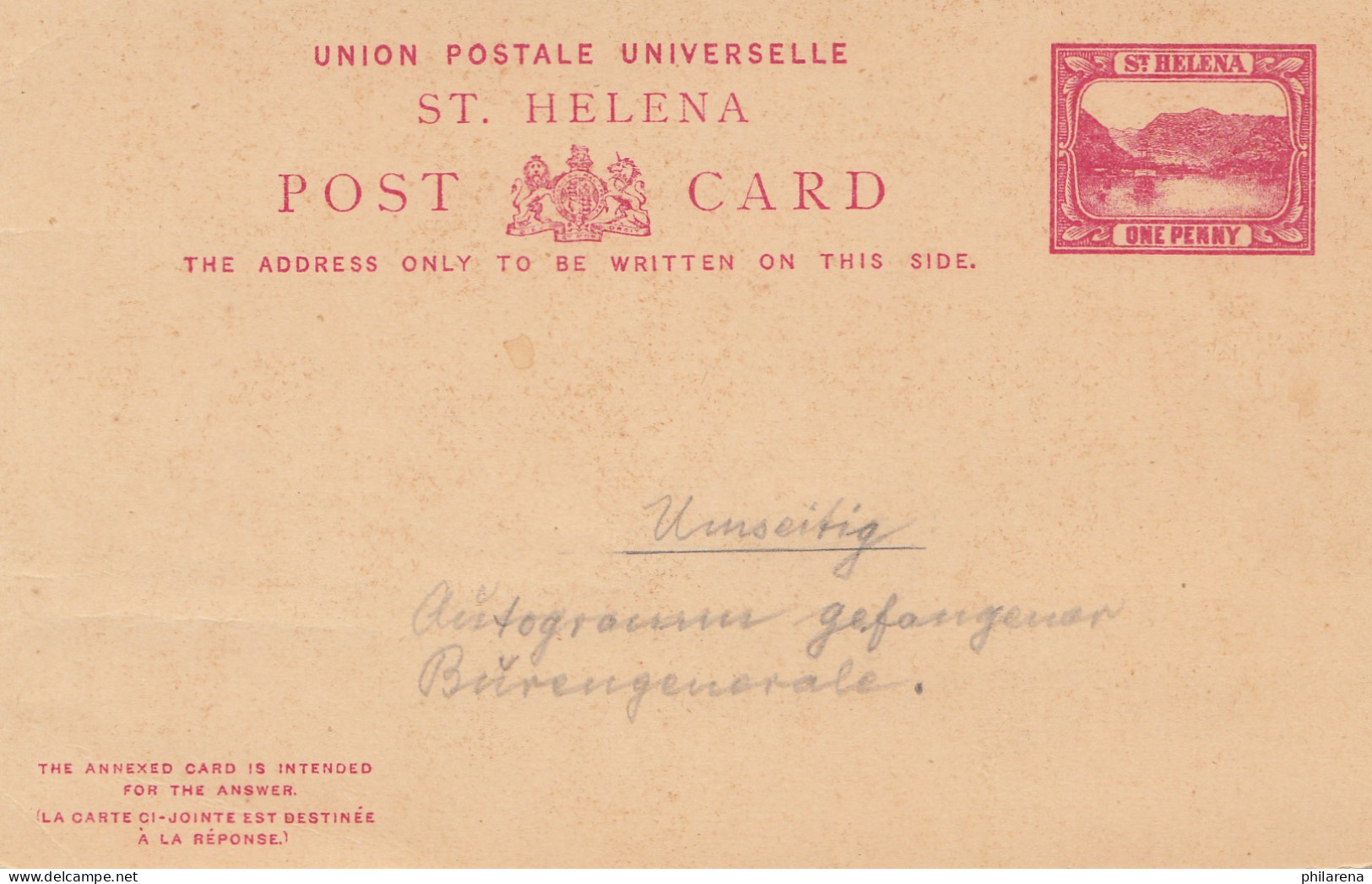 St. Helena. Post Card With Signature Of Captures General Boers (Buren) - Saint Helena Island