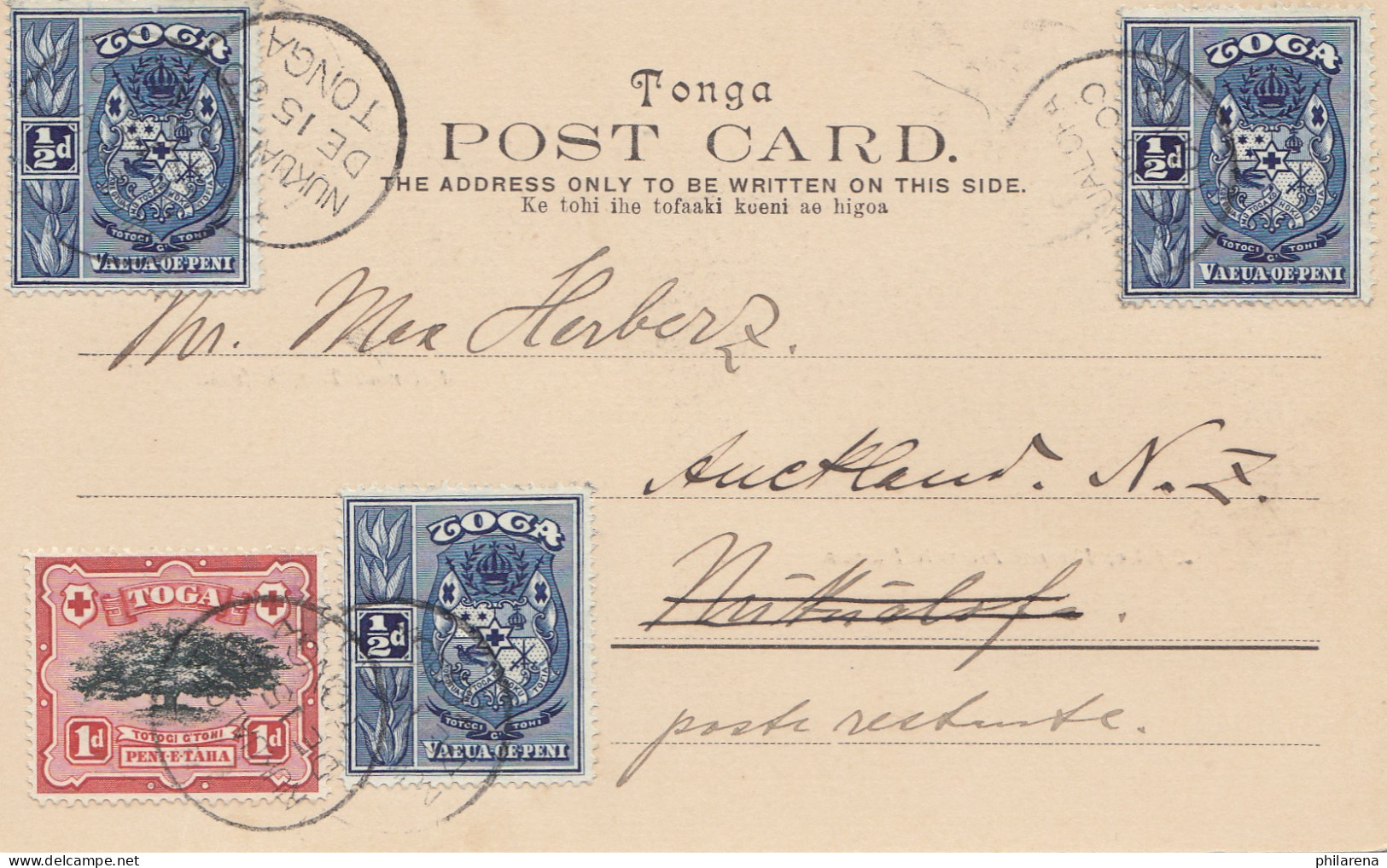 Tonga/Toga: 1900 Post Card Lifuka To New Zealand - Tonga (1970-...)