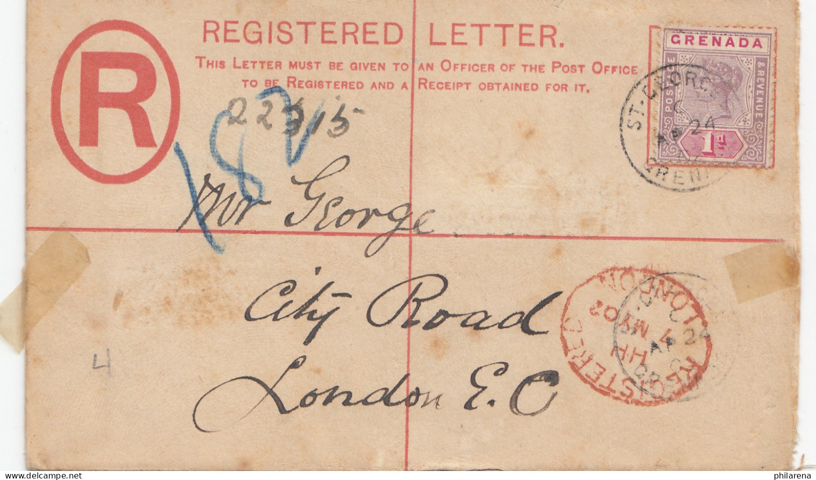 Grenada: 1924 St. George Registered Letter To London - Grenada (1974-...)