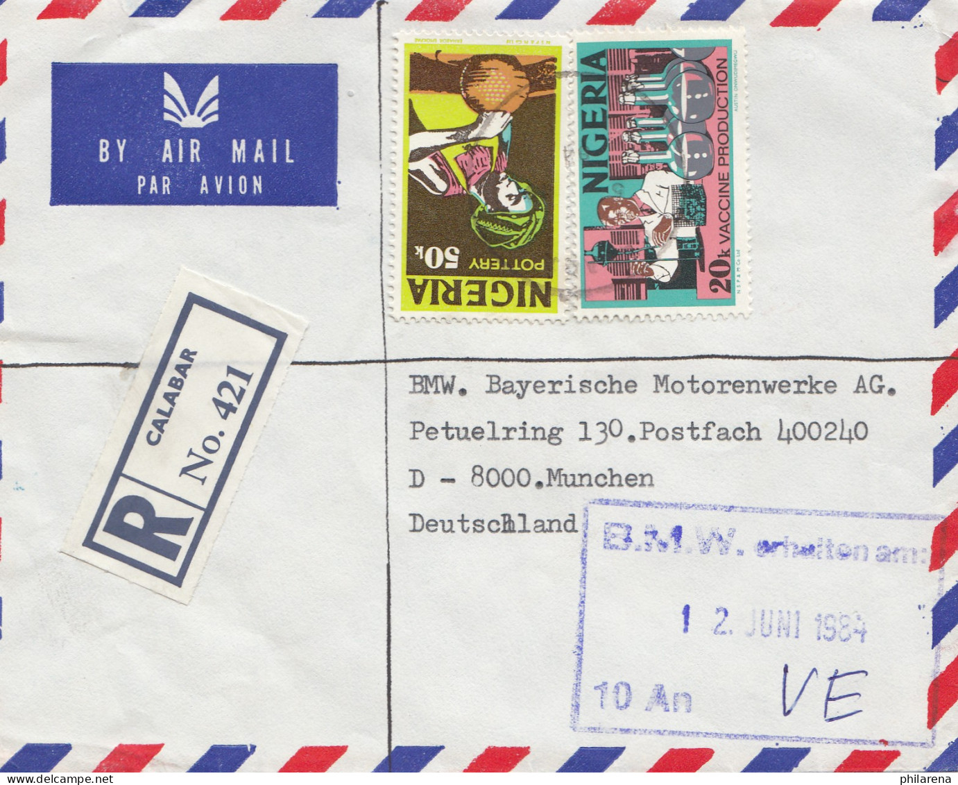 Nigeria: 1984 Air Mail To München BMW - Nigeria (1961-...)