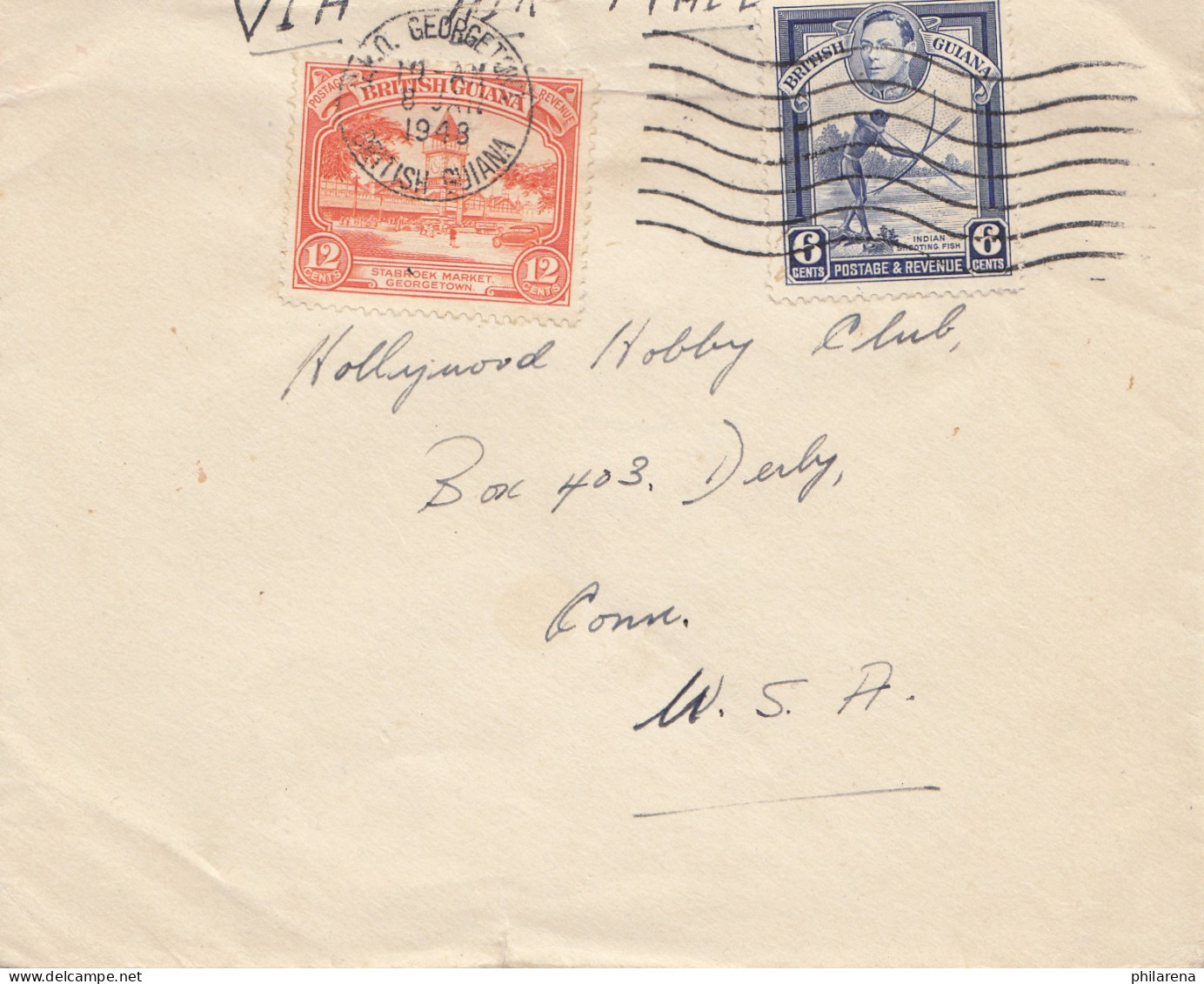 British Guinea: 1943 Georgetown To USA - Guinée (1958-...)