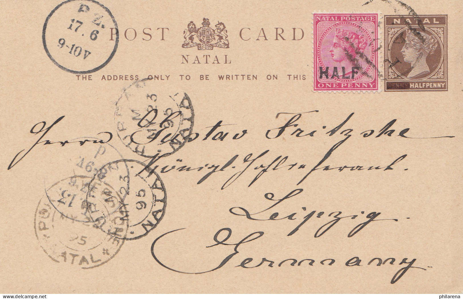 Natal: Postcard 1895 To Leipzig - Sonstige & Ohne Zuordnung