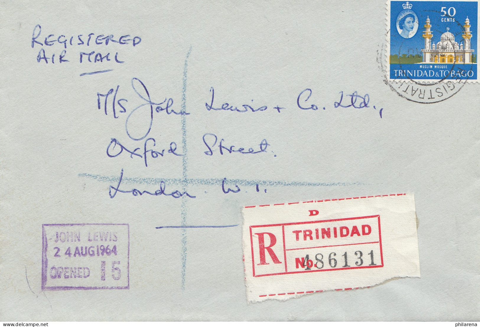 Trinidad & Tobago: Regitered 1964 To London - Trinidad & Tobago (1962-...)