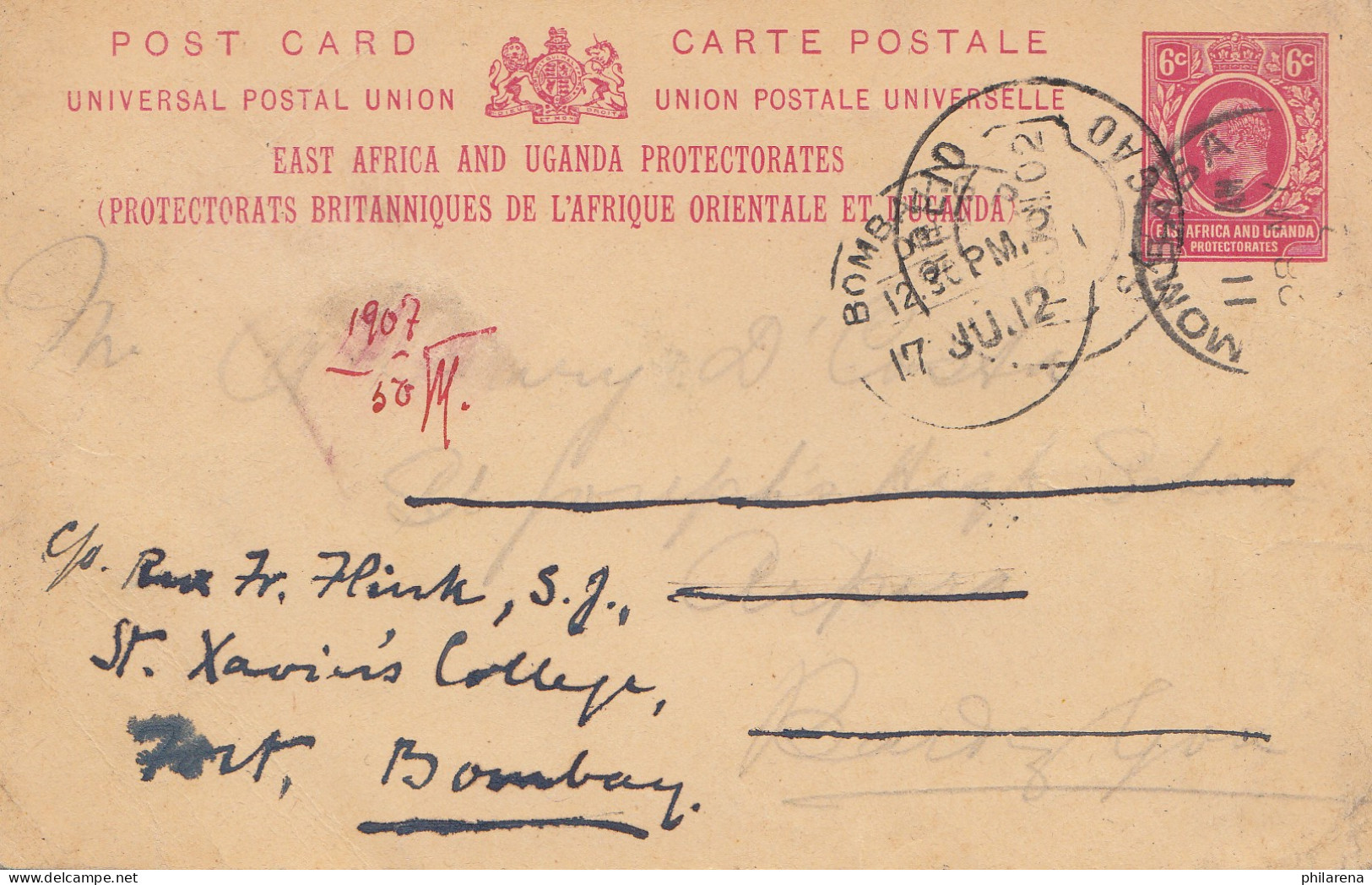 Uganda East Africa: 1912 - Postcard To Bombay/India - Nova Goa - Uganda (1962-...)
