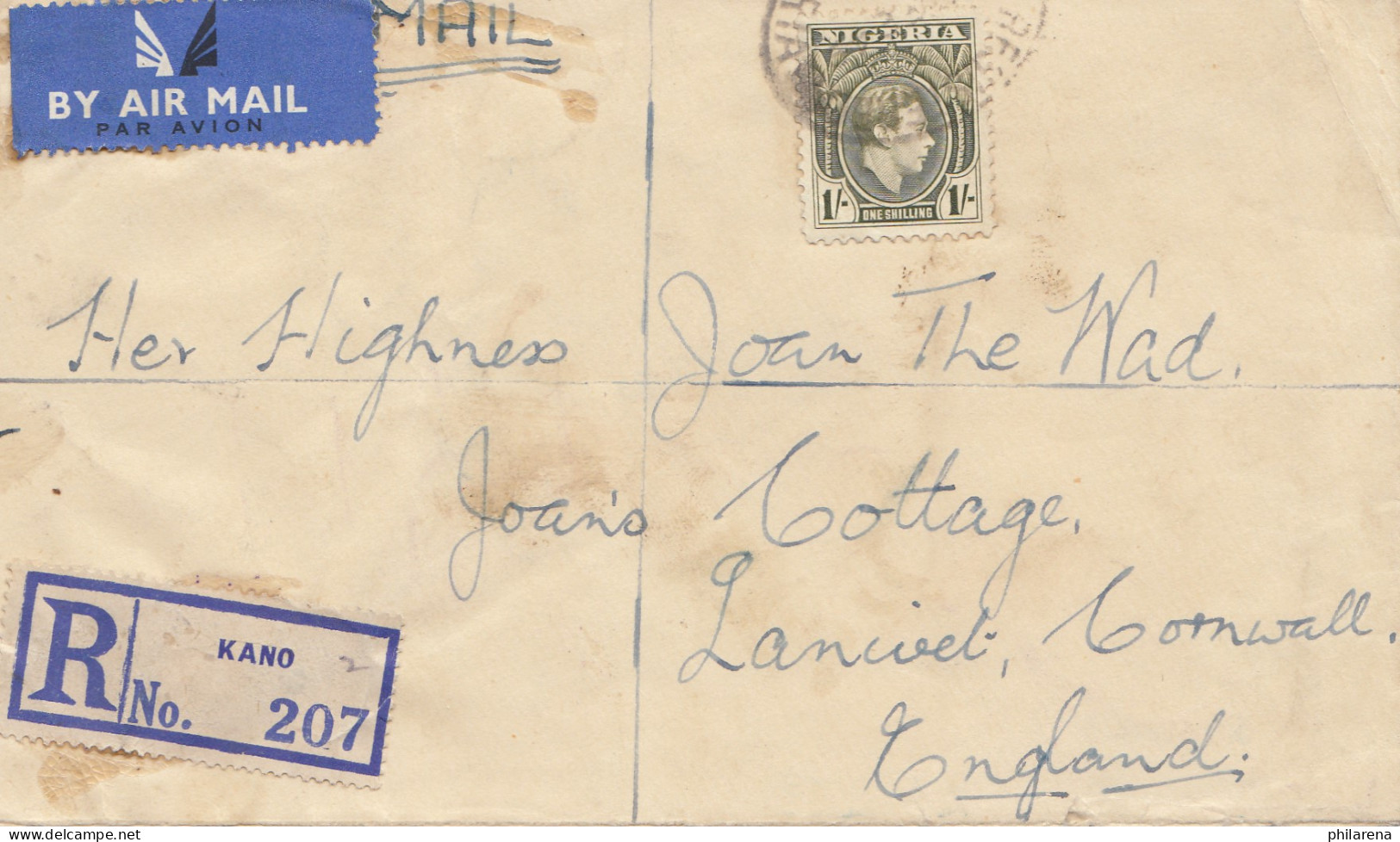 Nigeria: 1949 Air Mail Registered Kano To Cornwall - Nigeria (1961-...)