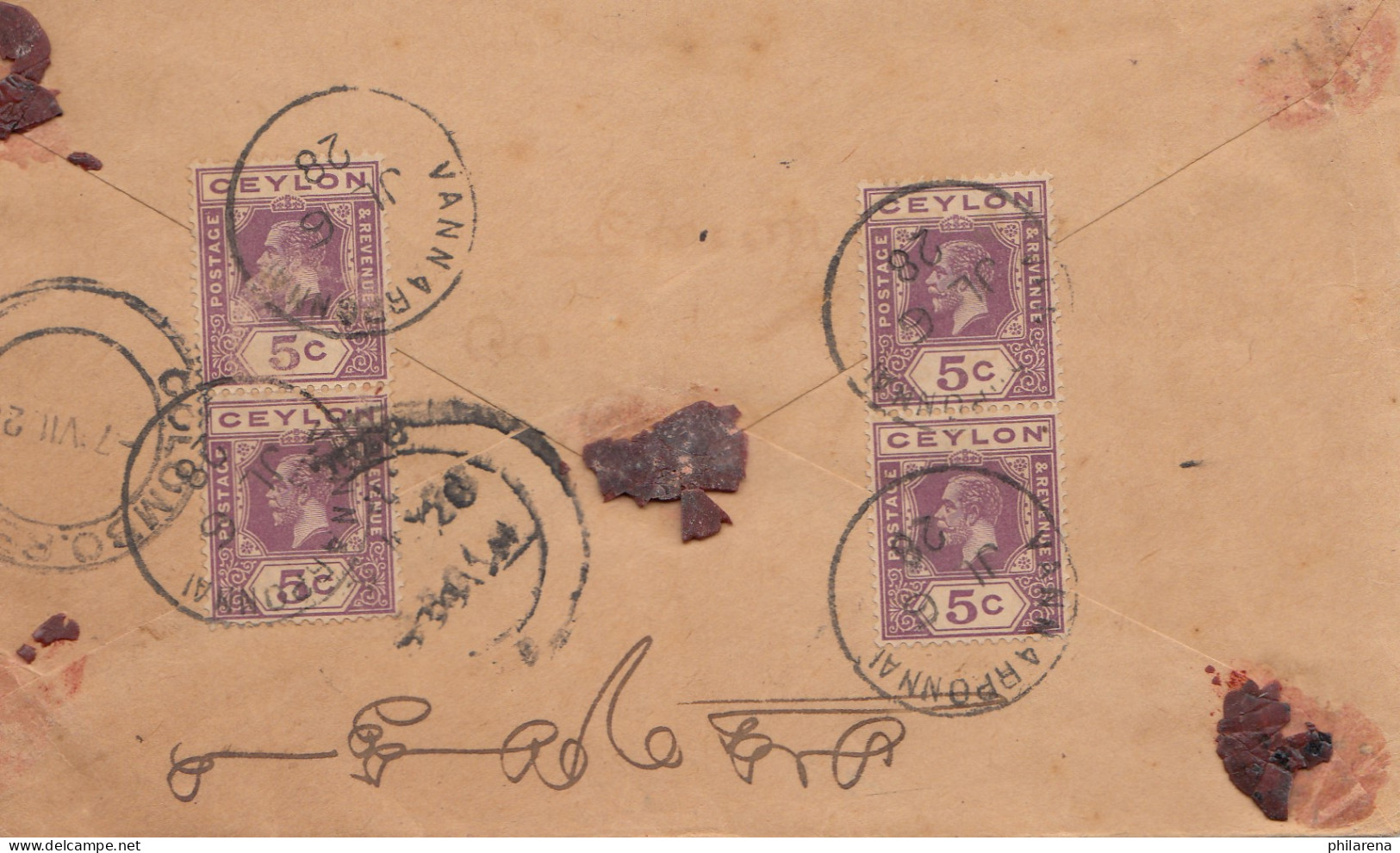 Ceylon: 1928: Registered Letter Vannarponnai To Madras - Sri Lanka (Ceylan) (1948-...)