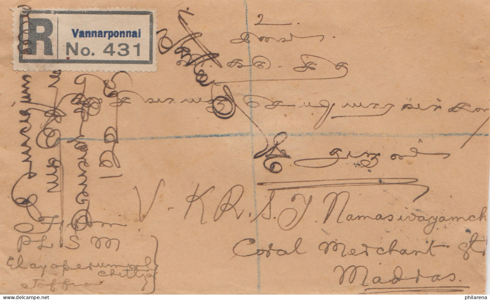 Ceylon: 1926: Registered Letter Vannarponnai To Madras - Sri Lanka (Ceylan) (1948-...)