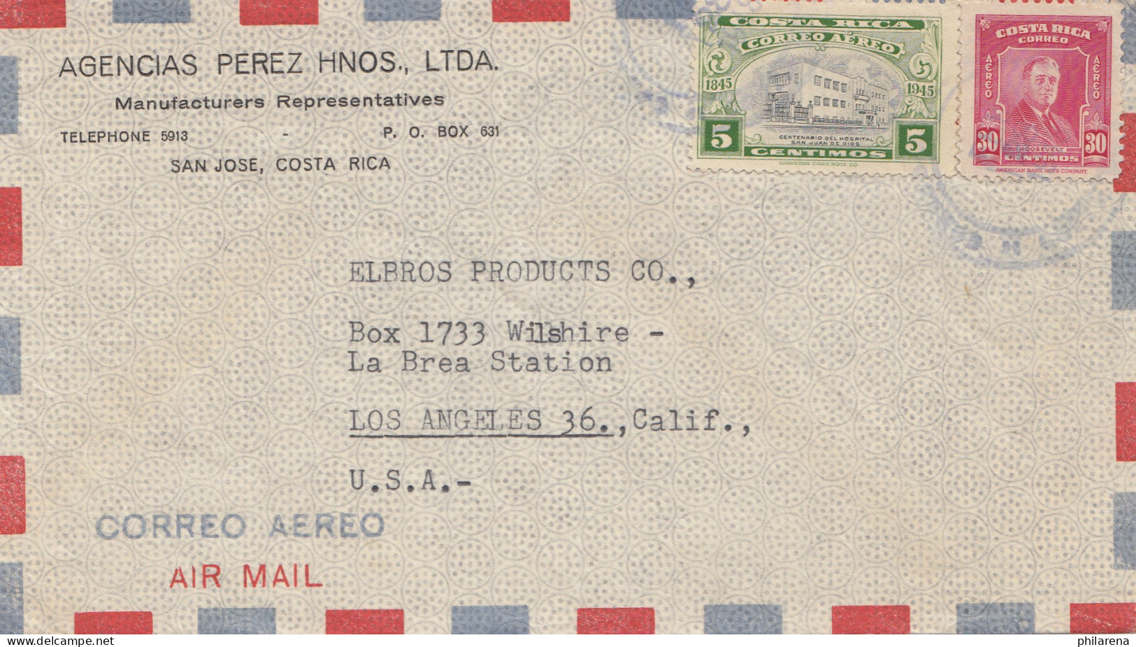 Costa Rica: 1948: Manufacturers San Jose To Los Angeles - Costa Rica