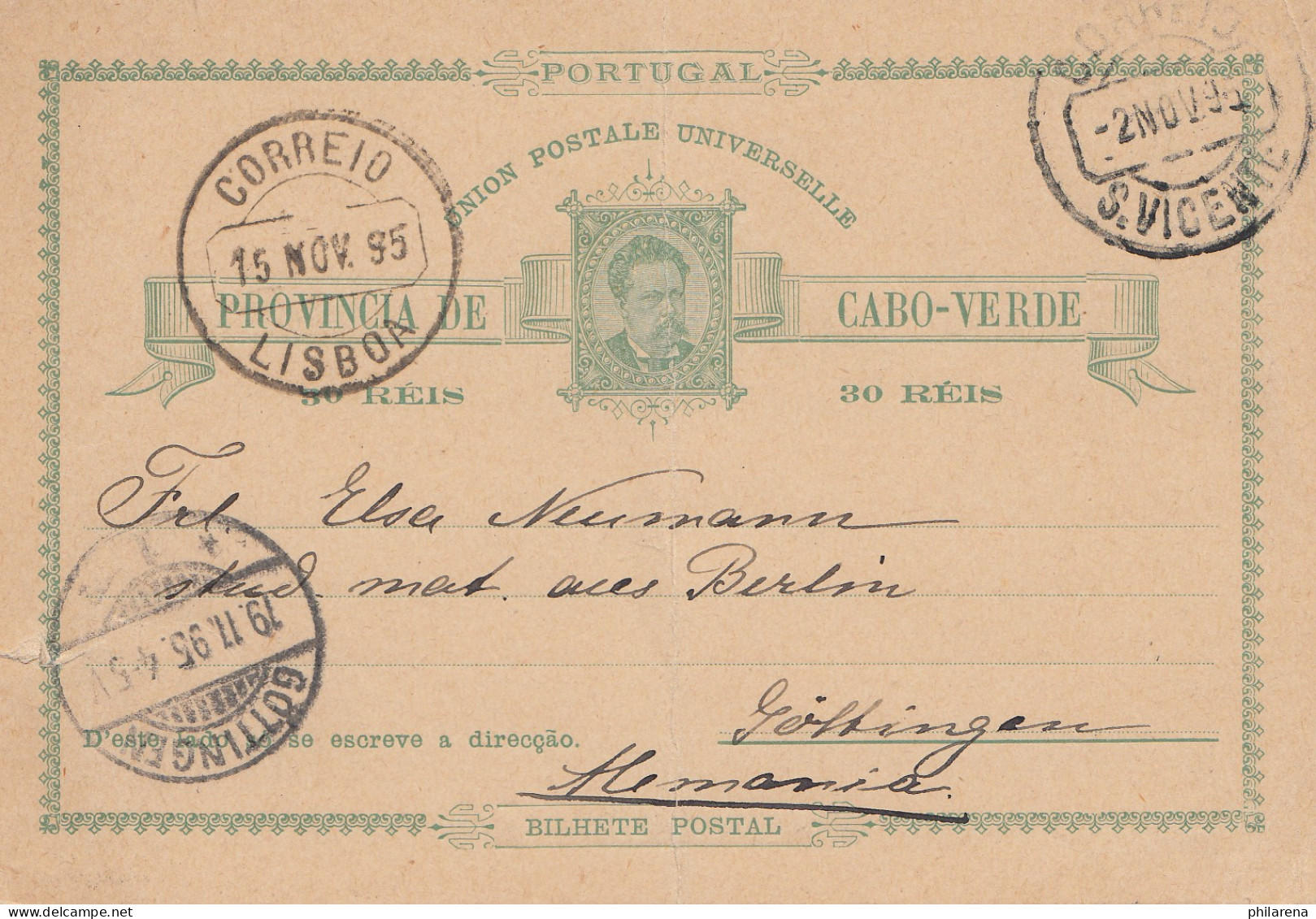 Cabo Verde: 1895: Post Card St. Vicente To Göttingen - Cape Verde