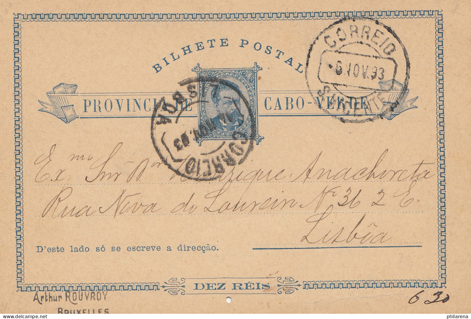 Cabo Verde: 1893: Post Card To Lisboa - Kap Verde