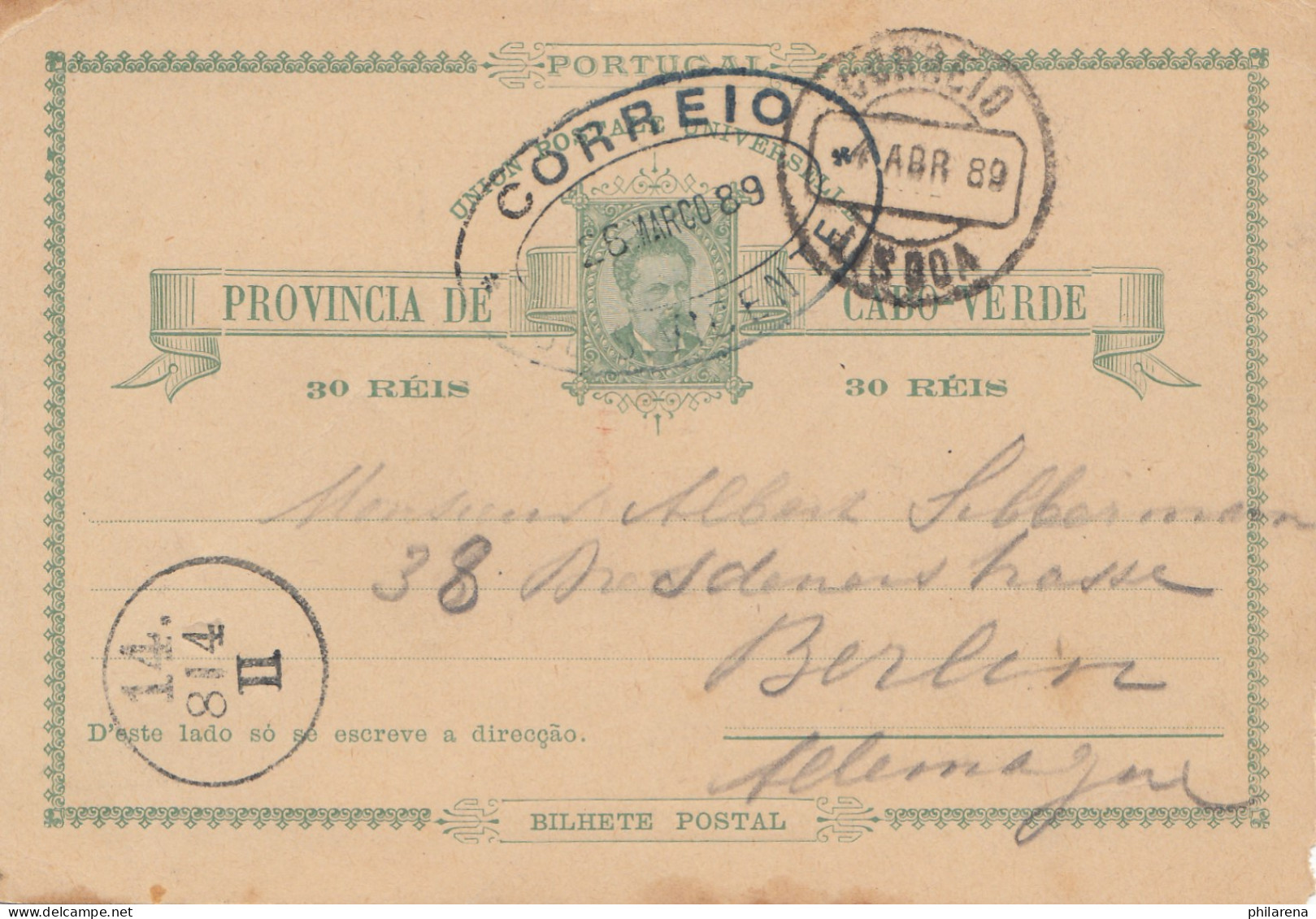 Cabo Verde: 1889: Post Card To Berlin - Cape Verde