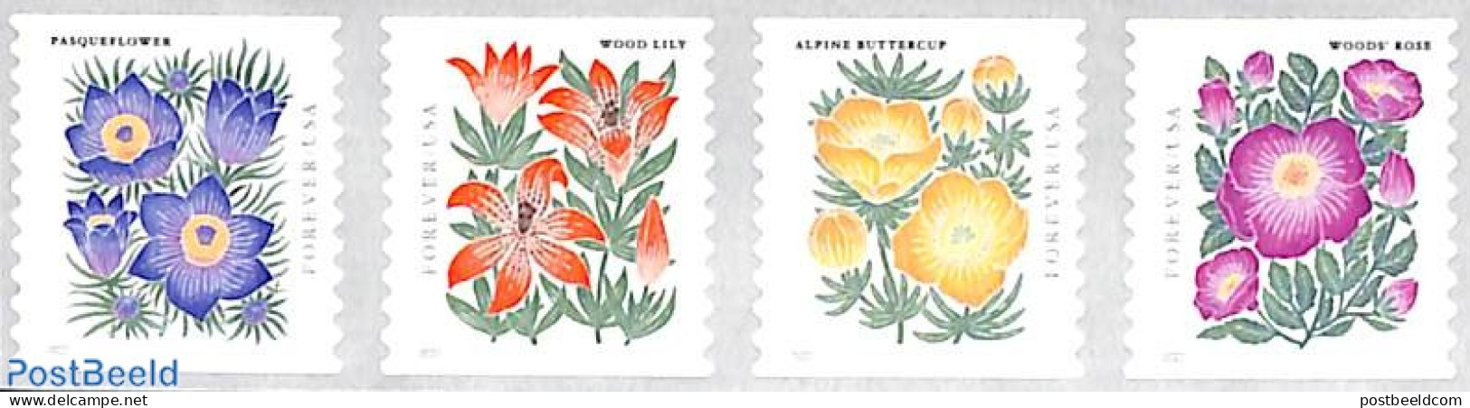 United States Of America 2022 Flowers 4v S-a, Coil, Mint NH, Nature - Flowers & Plants - Unused Stamps