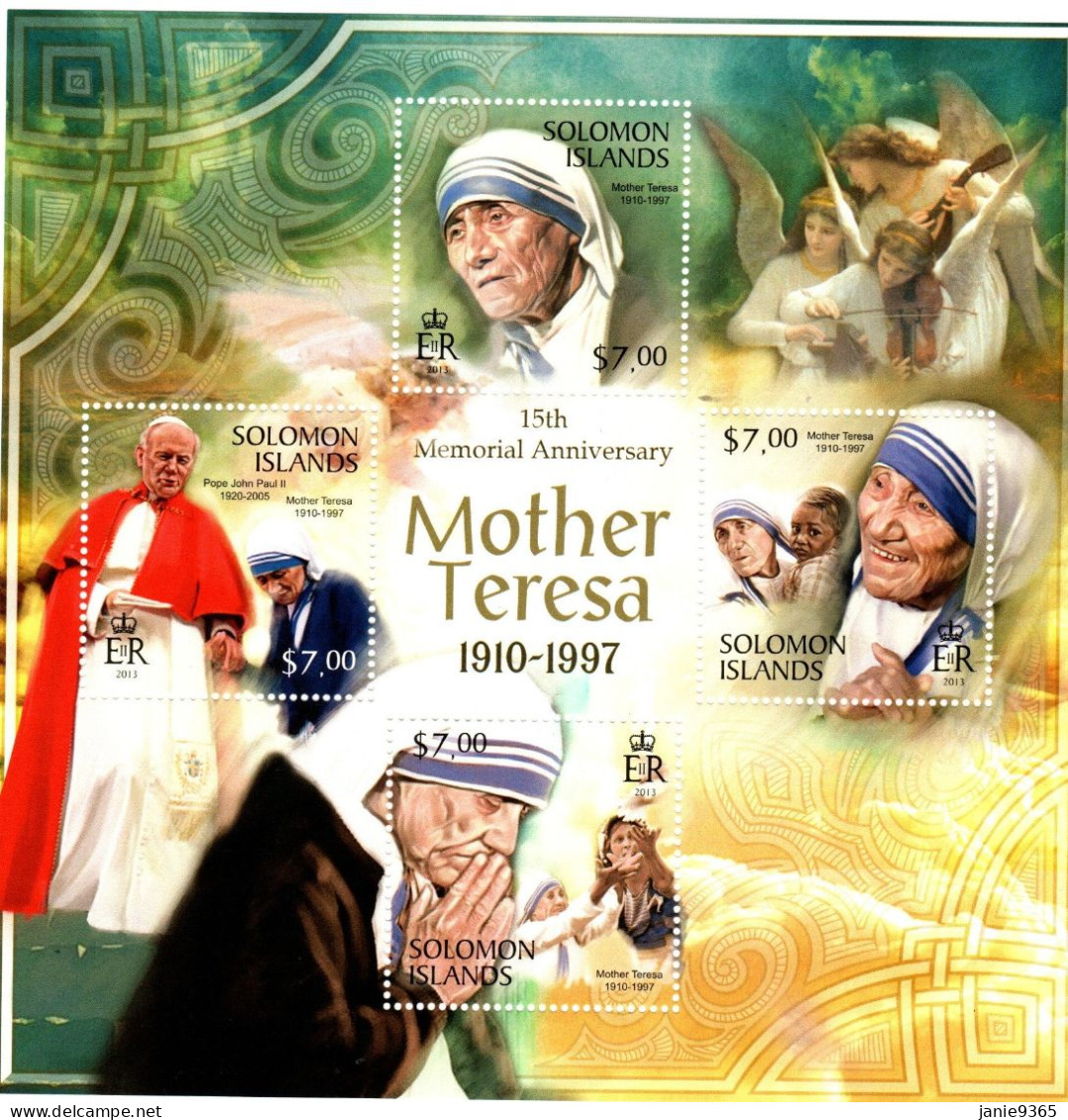 Solomon Islands Cat 1880-83  2013 15th Anniversary Death Of Mother Teresa,  Minisheet  Mint Never Hinged - Islas Salomón (1978-...)