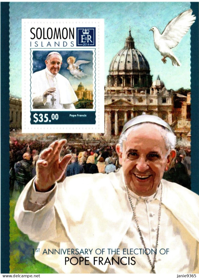 Solomon Islands Cat 2559  2014 First Anniversary Election Of Pope Francis,  Minisheet  Mint Never Hinged - Islas Salomón (1978-...)