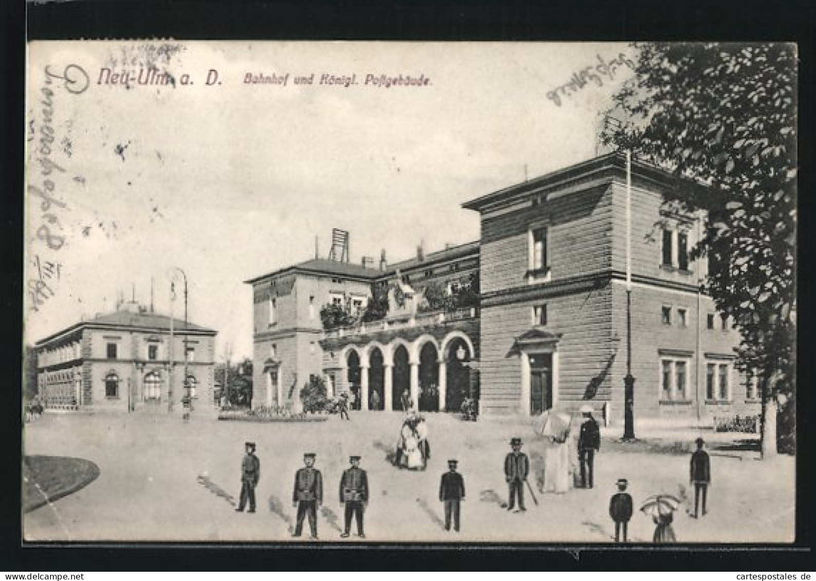 AK Neu-Ulm A. D., Bahnhof Und Königliches Postgebäude  - Neu-Ulm