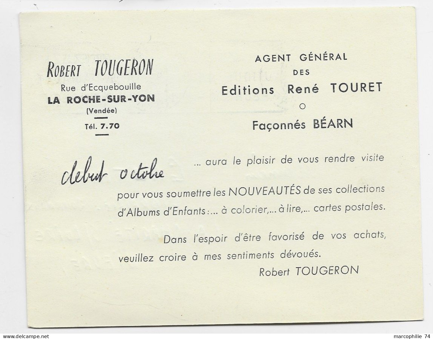 FRANCE BLASON 10C TROYES SEUL CARTE PUB EDITIONS ROGER TOUGERON LA ROCHE SUR YON MEC DECIZE NIEVRE 1963 AU TARIF - 1941-66 Wapenschilden