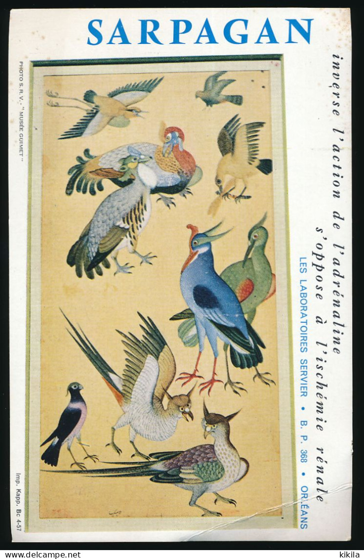 Buvard 13.5 X 20.9 Laboratoires Pharmaceutiques SERVIER Orléans Sarpagan Bc 4-57 Musée Guimet Oiseaux - Drogisterij En Apotheek