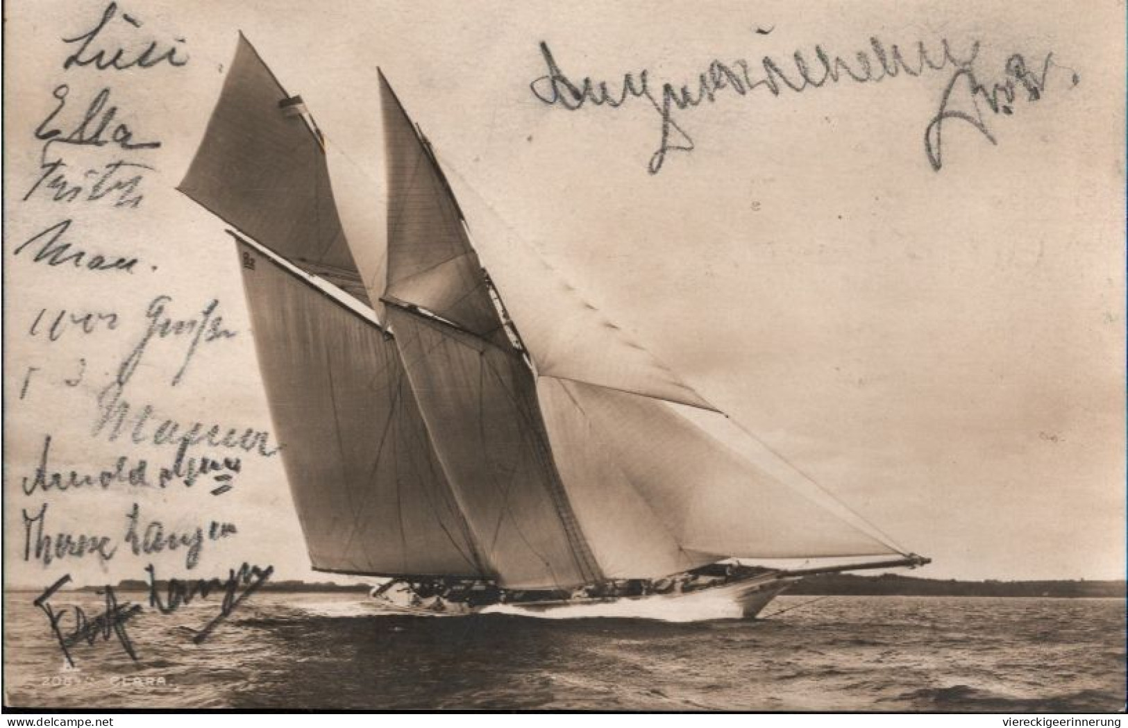 ! Alte Fotokarte Rennyacht, Segelyacht Clara, Autographen, Königsberg - Voiliers