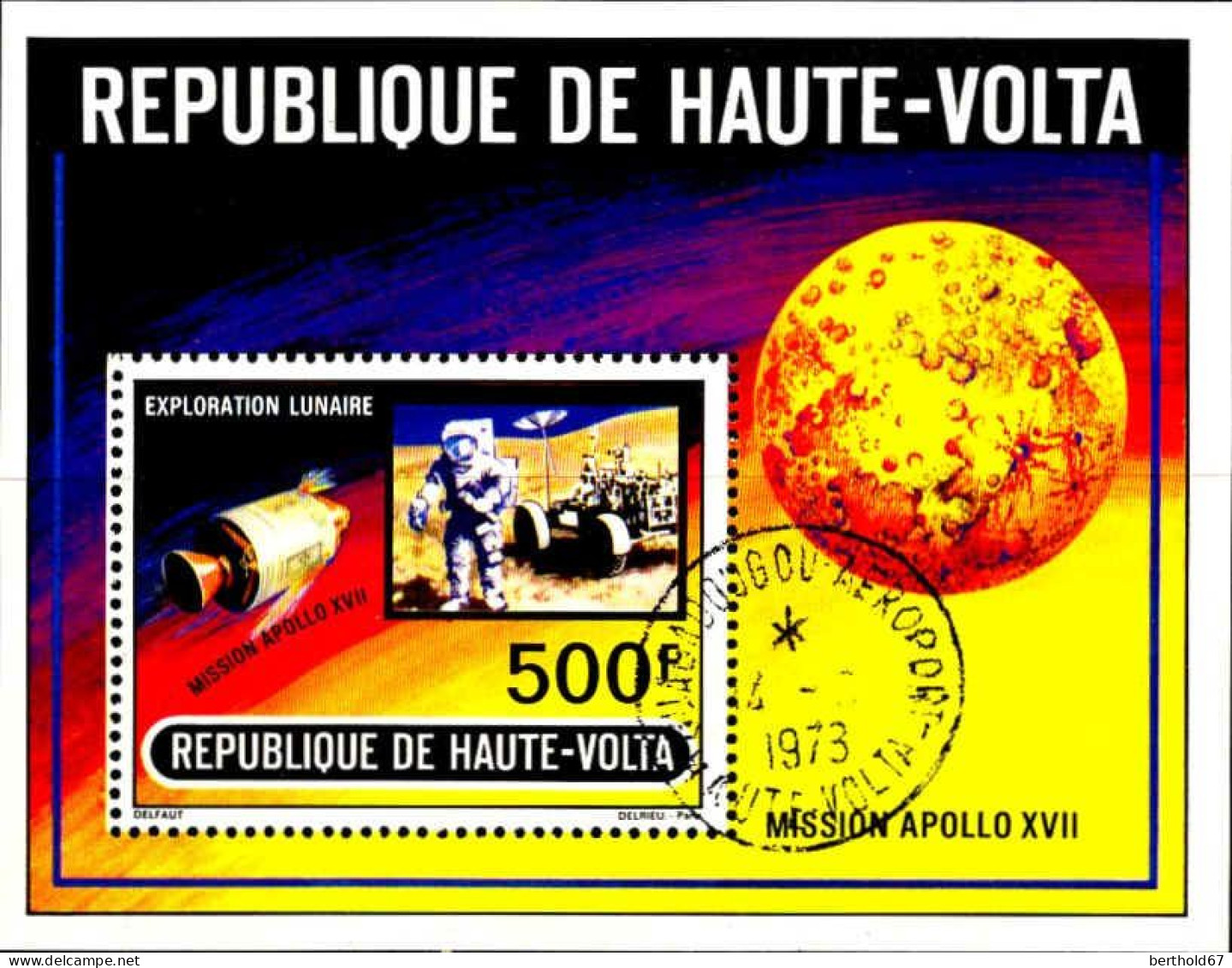 Burkina Hte-Volta Bloc Obl Yv:  5E Mi:10 Mission Apollo XVIII Exploration Lunaire (TB Cachet à Date) - Upper Volta (1958-1984)