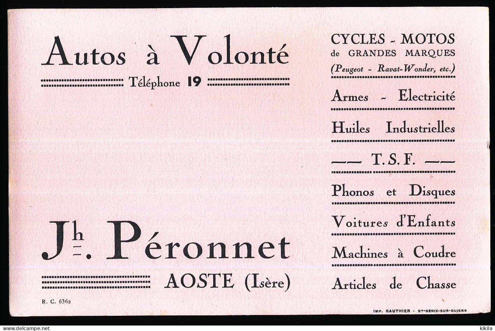 Buvard 20,8 X 13.3 Autos à Volonté Jh. PERONNET à AOSTE Isère Cycles, Motos, Armes, T.S.F., Phonos, Machines à Coudre... - Macchina