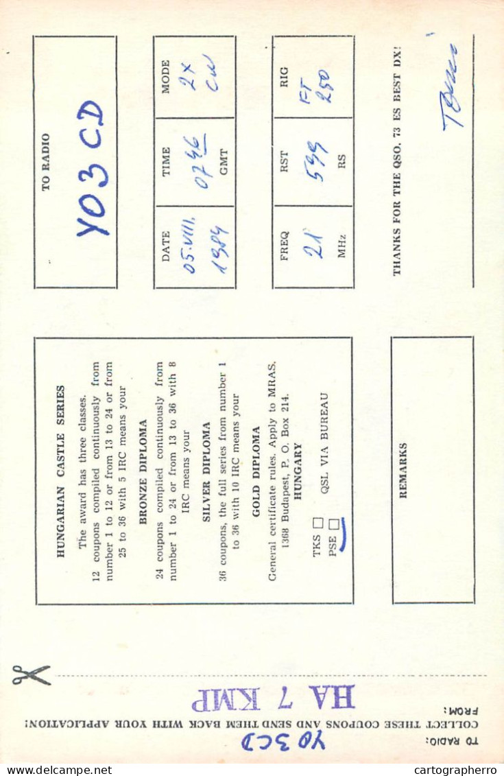 QSL Card HUNGARY Radio Amateur Station HA7KMP Y03CD Tomi - Radio Amateur