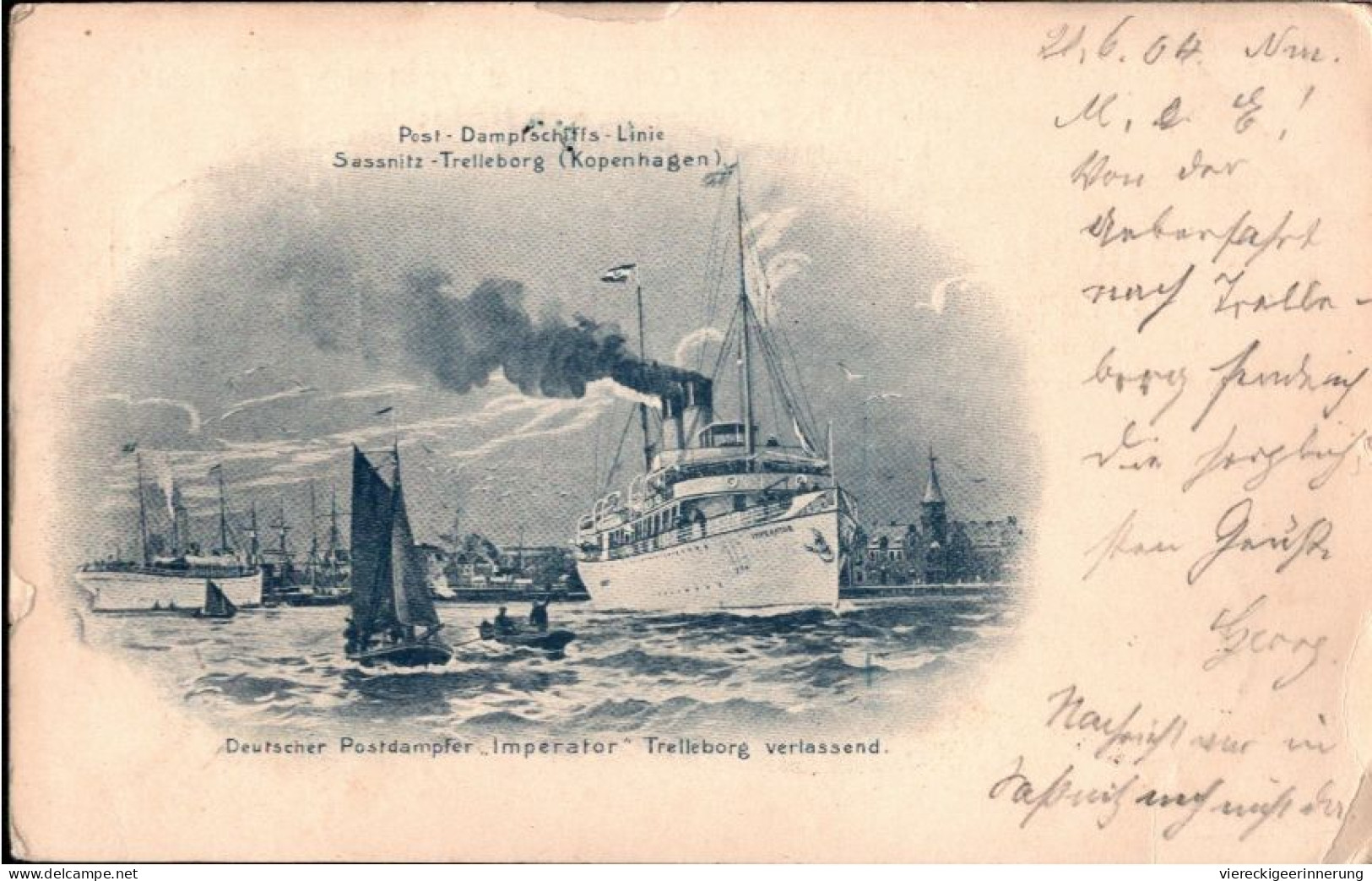 ! Alte Ansichtskarte Postdampfer Imperator, Sassnitz - Trelleborg, Schiffspoststempel, 1904, Ostsee - Steamers