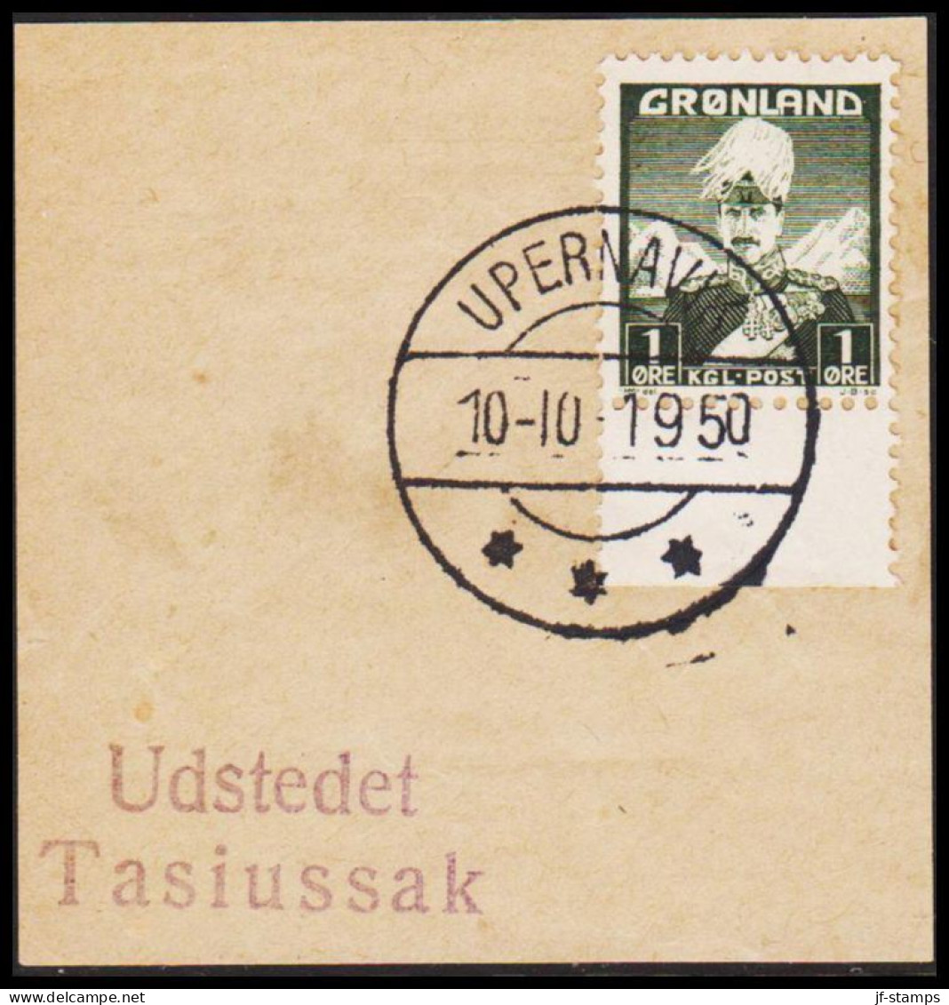1950. GØRNLAND. Christian X And Polar Bear. 1 Øre On Small Piece Cancelled UPERNAVIK 10-10-1950... (Michel 1) - JF543516 - Usados