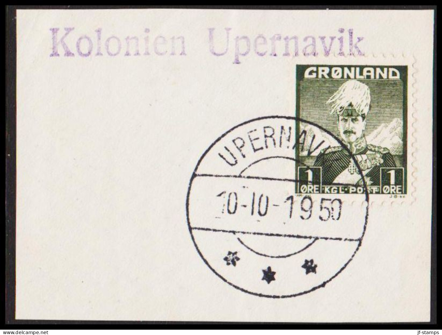 1950. GØRNLAND. Christian X And Polar Bear. 1 Øre On Small Piece Cancelled UPERNAVIK 10-10-1950... (Michel 1) - JF543523 - Gebruikt