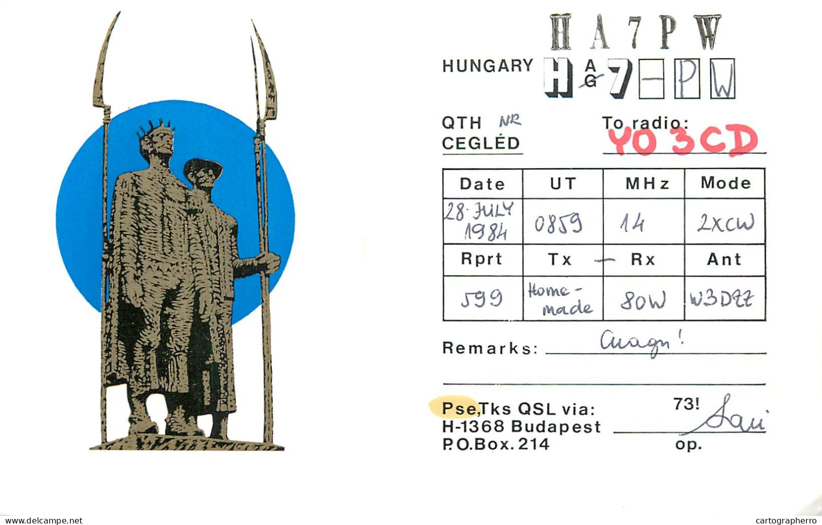 QSL Card HUNGARY Radio Amateur Station HA7PW Y03CD Dan - Radio Amateur