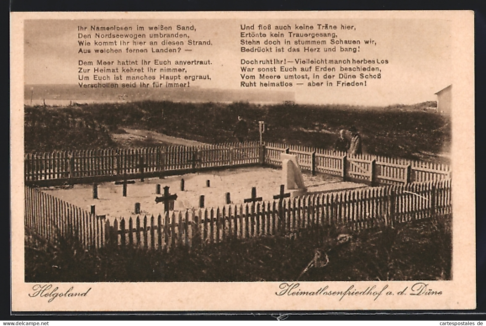 AK Helgoland, Heimatlosenfriedhof An Der Düne, Gedicht  - Helgoland