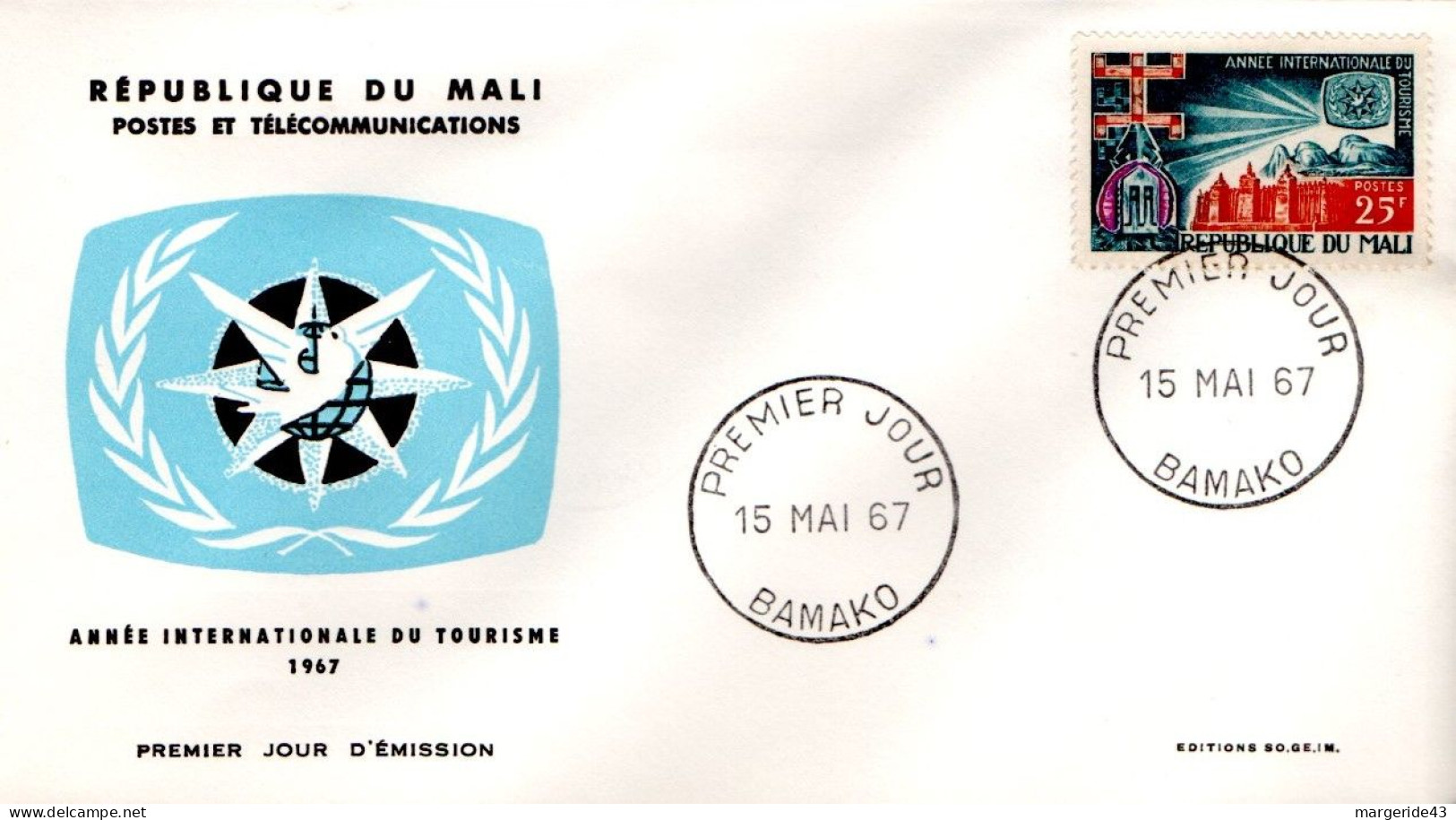 MALI FDC 1967 ANNEE INTERNATIONALE DU TOURISME - Malí (1959-...)