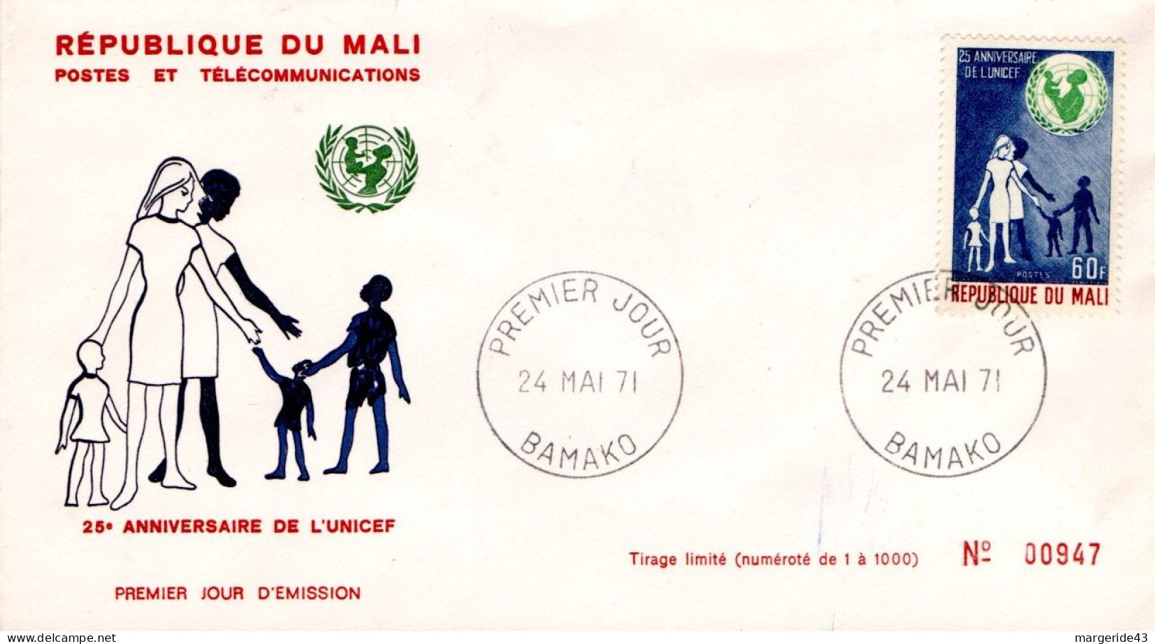 MALI FDC 1971 25 ANS UNICEF - Malí (1959-...)