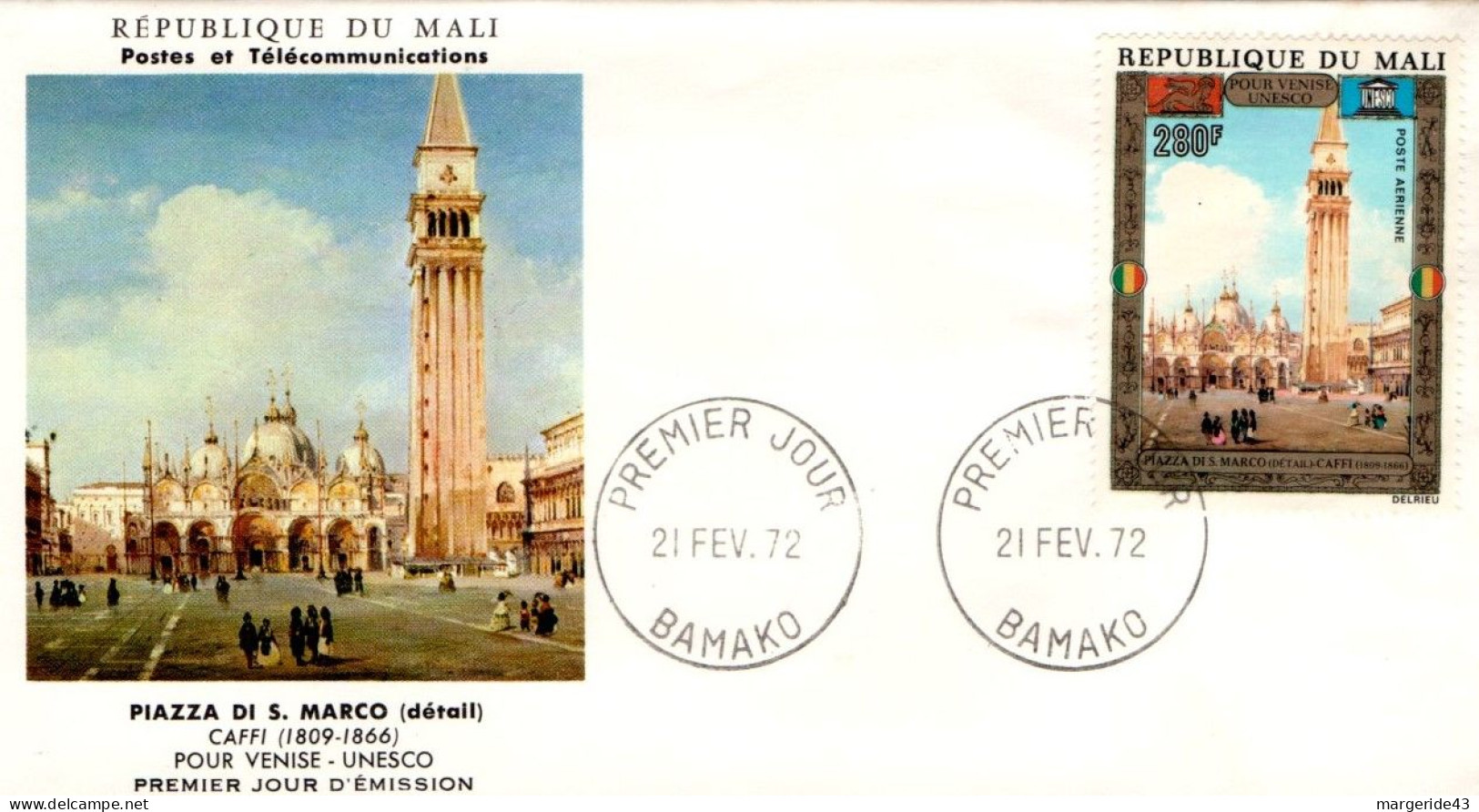 MALI FDC 1972 POUR VENISE UNESCO - Mali (1959-...)