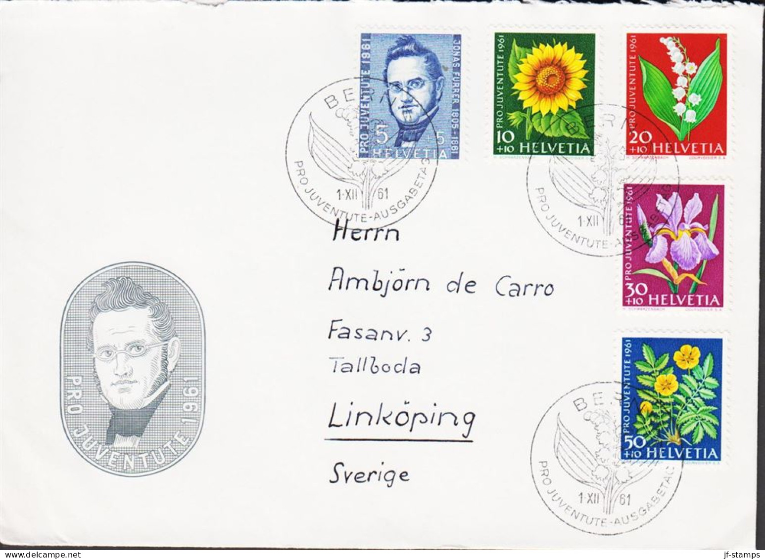 1961. HEVETIA. PRO JUVENTUTE  Complete Set On FDC 1. XII 61.  - JF543609 - Brieven En Documenten