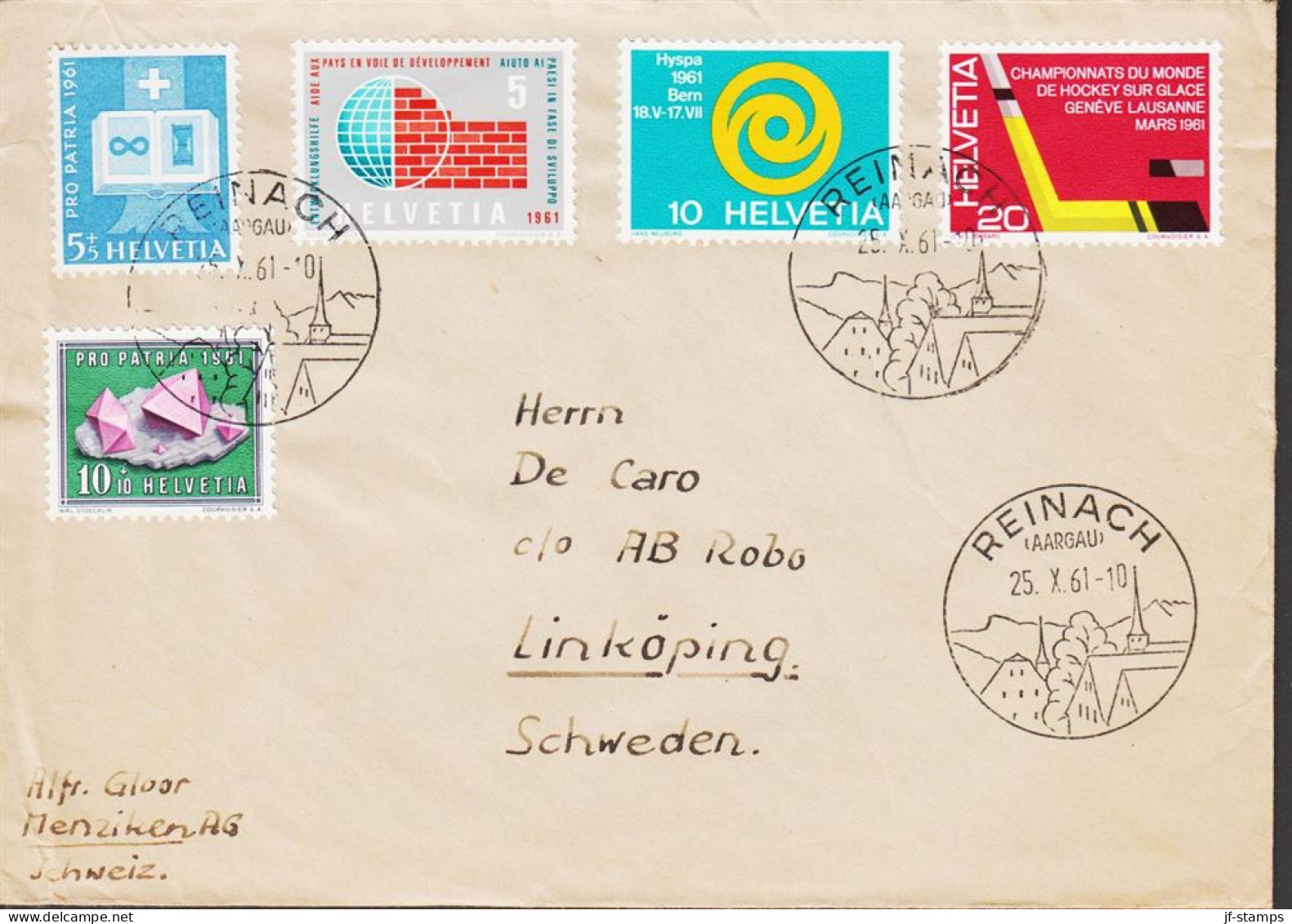 1961. Pro Patria  5+5 And 10+10 And 3 Other Stamps On Cover To Sweden Cancelled REINACH (AARGAU) 25. X. 61... - JF543613 - Lettres & Documents