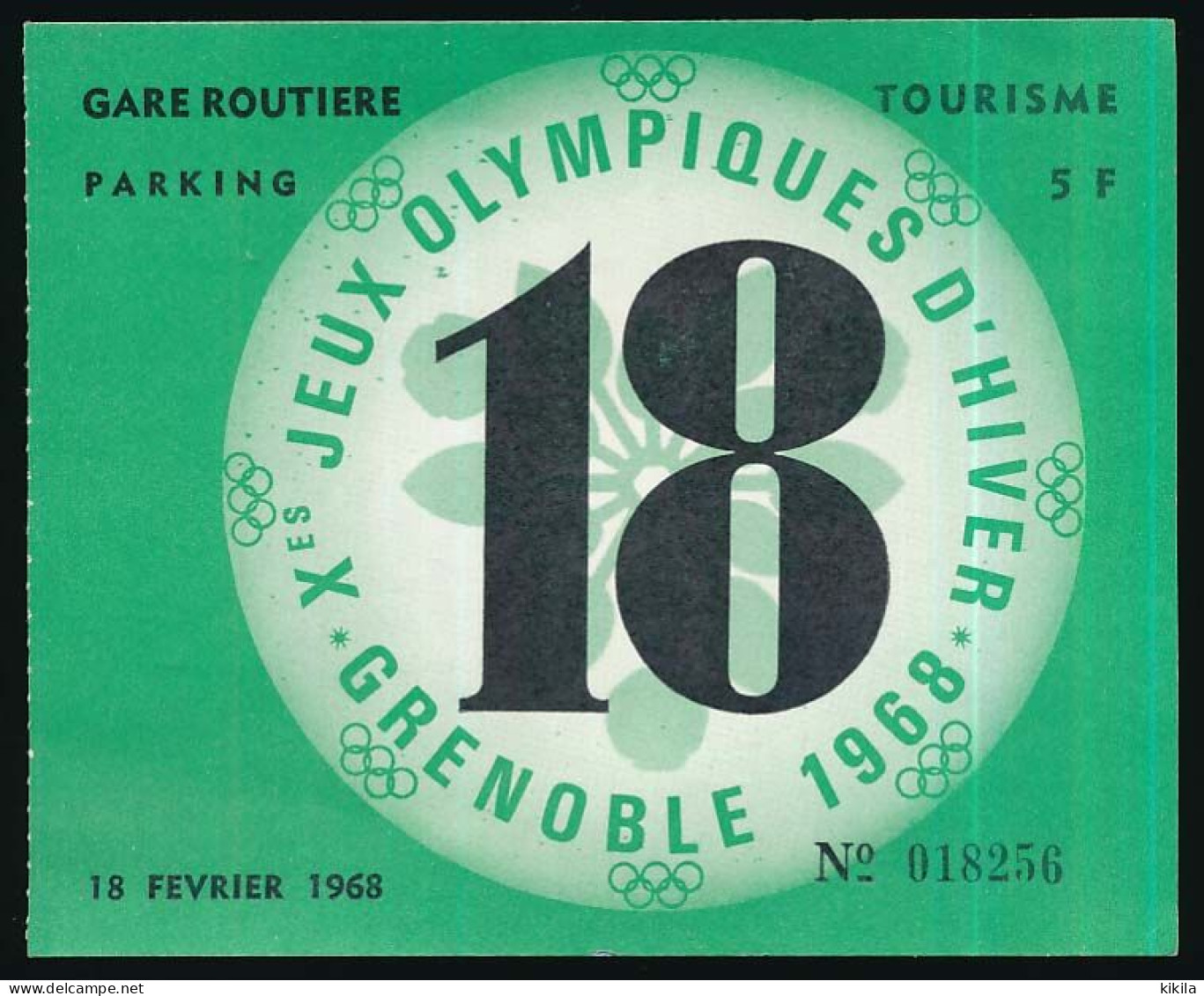 Billet Ticket De Parking GRENOBLE Gare Routière 18-02-1968 Jeux Olympiques D'hiver Grenoble 2ème Tranche 10f - Other & Unclassified