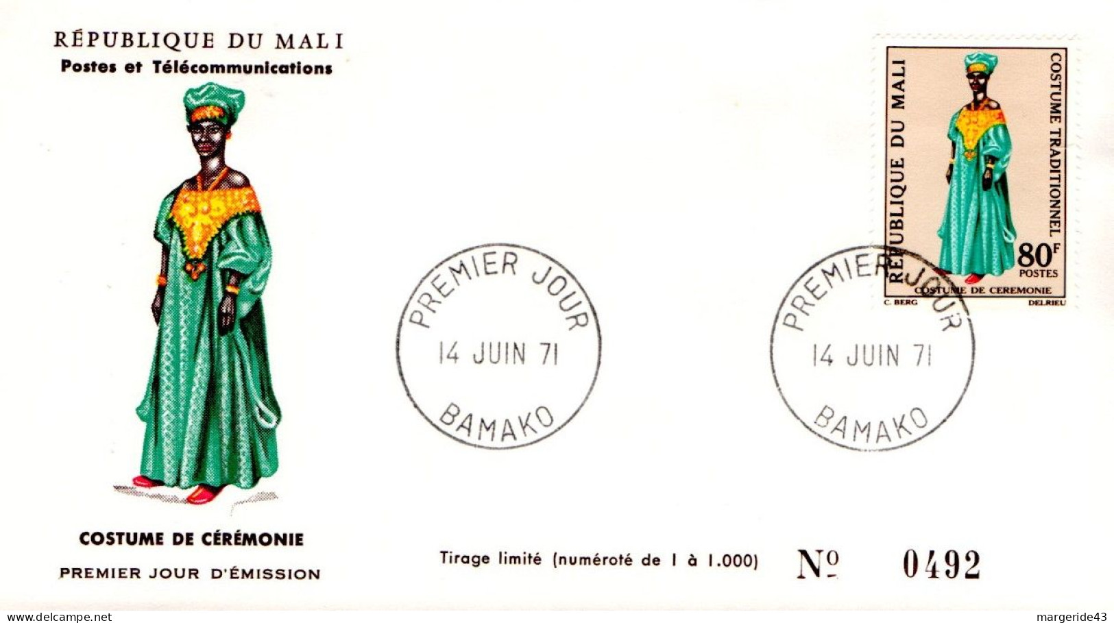 MALI FDC 1971 COSTUMES - Malí (1959-...)