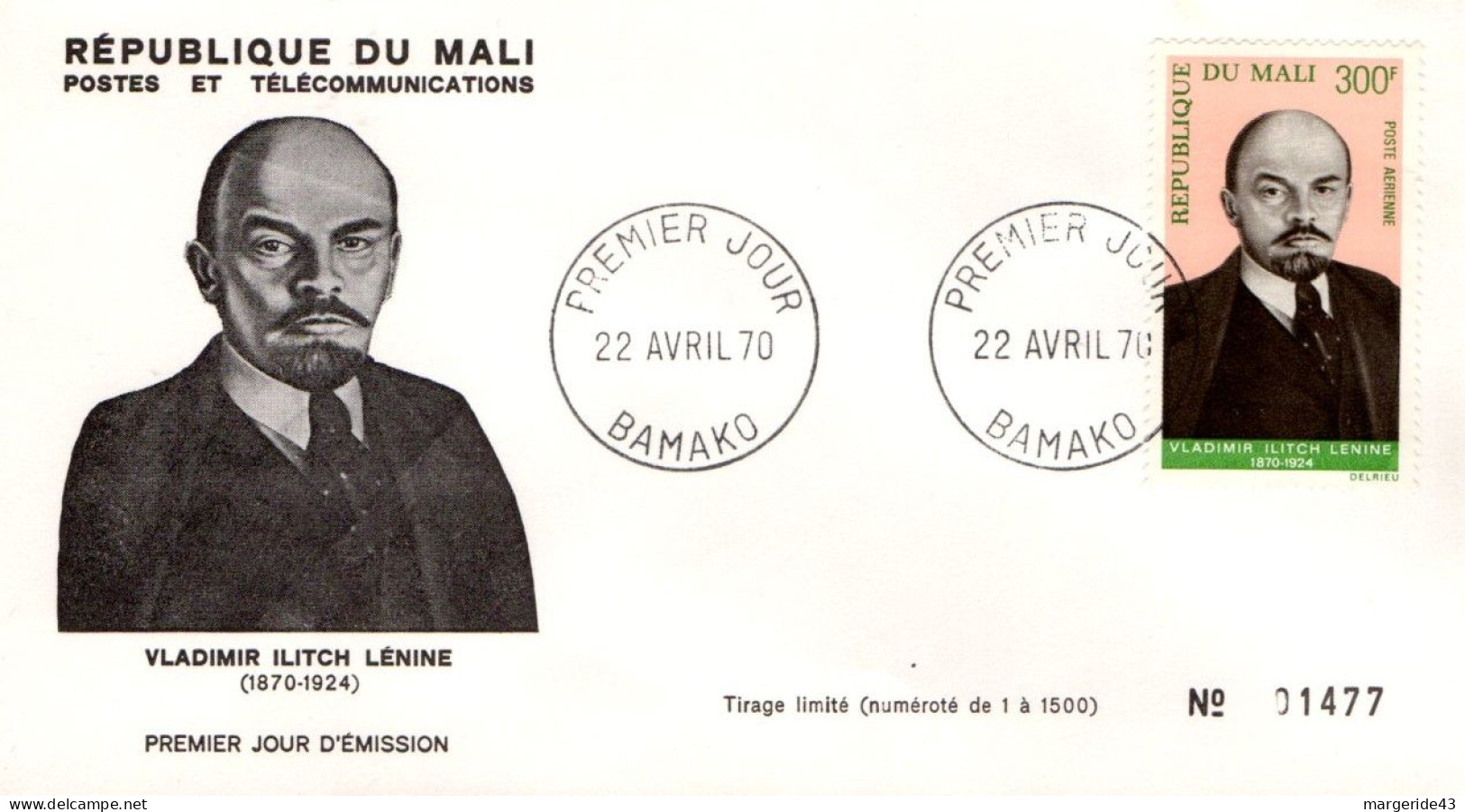 MALI FDC 1970 LENINE - Malí (1959-...)