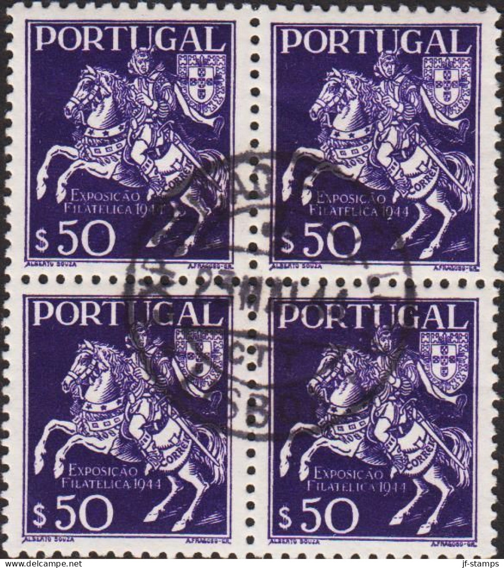 1944. PORTUGAL 4-block $50 Stampshow In Lisboa Fine Cancelled With Special Cancel EXPOSICAD F... (Michel 666) - JF543670 - Oblitérés